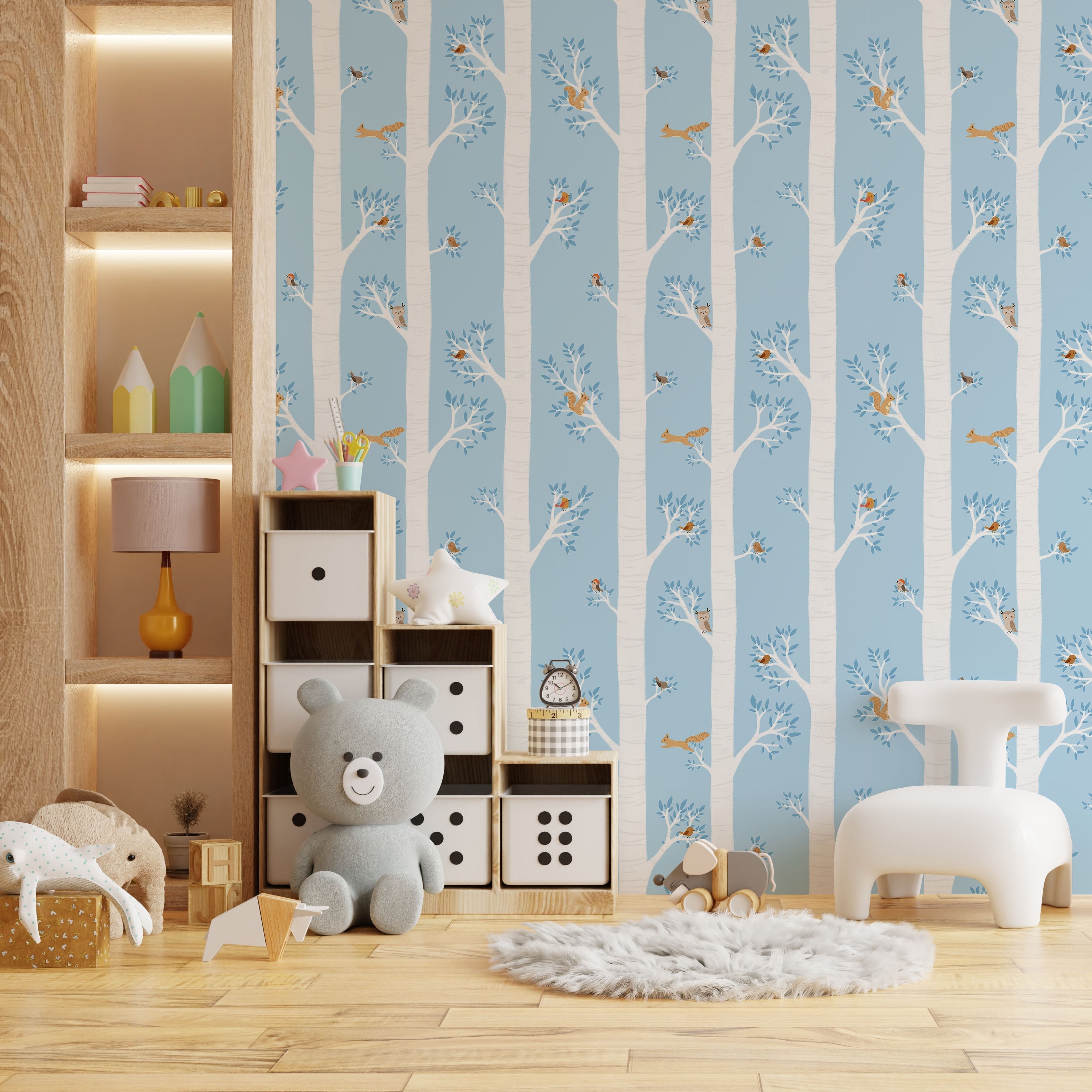 Treetop Tales Peel and Stick Wallpaper, Removable Wallpaper, Traditional Wallpaper - Light Blue | DeccoPrint