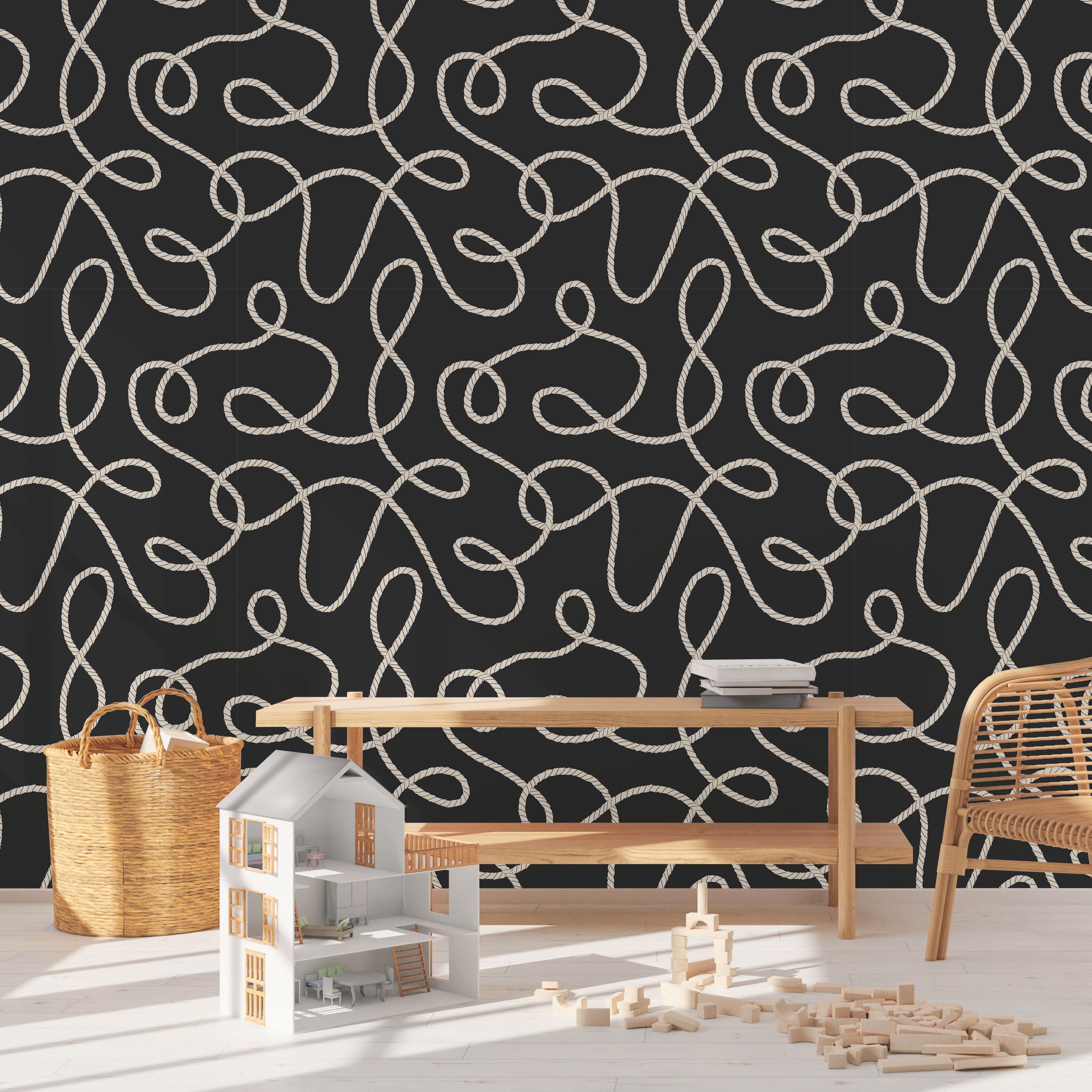Twist and Tangle Peel and Stick Wallpaper, Removable Wallpaper, Traditional Wallpaper - Dark Gray | DeccoPrint
