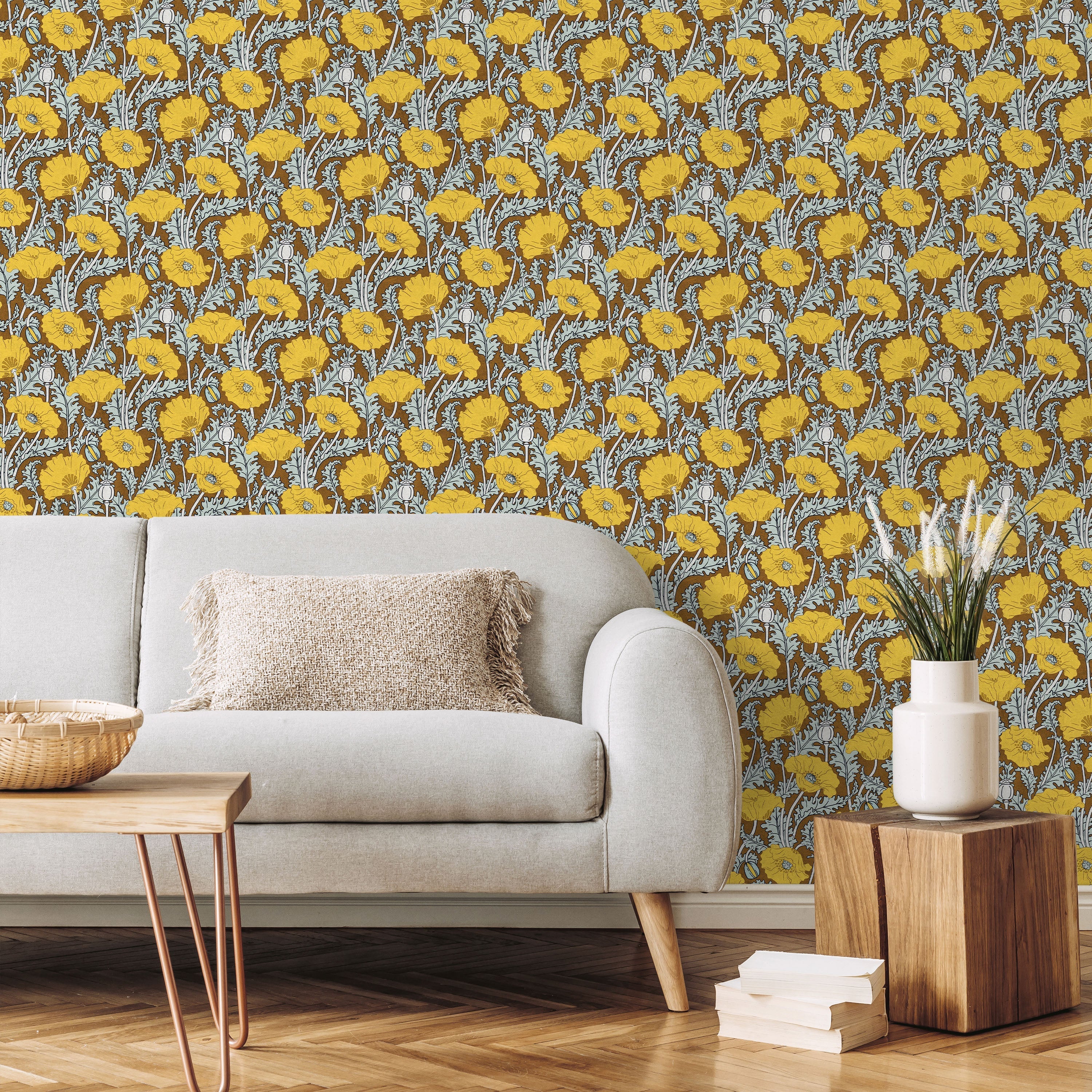 Maurice Pillard Verneuil x  Poppy Peel and Stick Wallpaper, Removable Wallpaper, Traditional Wallpaper - Rustic Brown | DeccoPrint