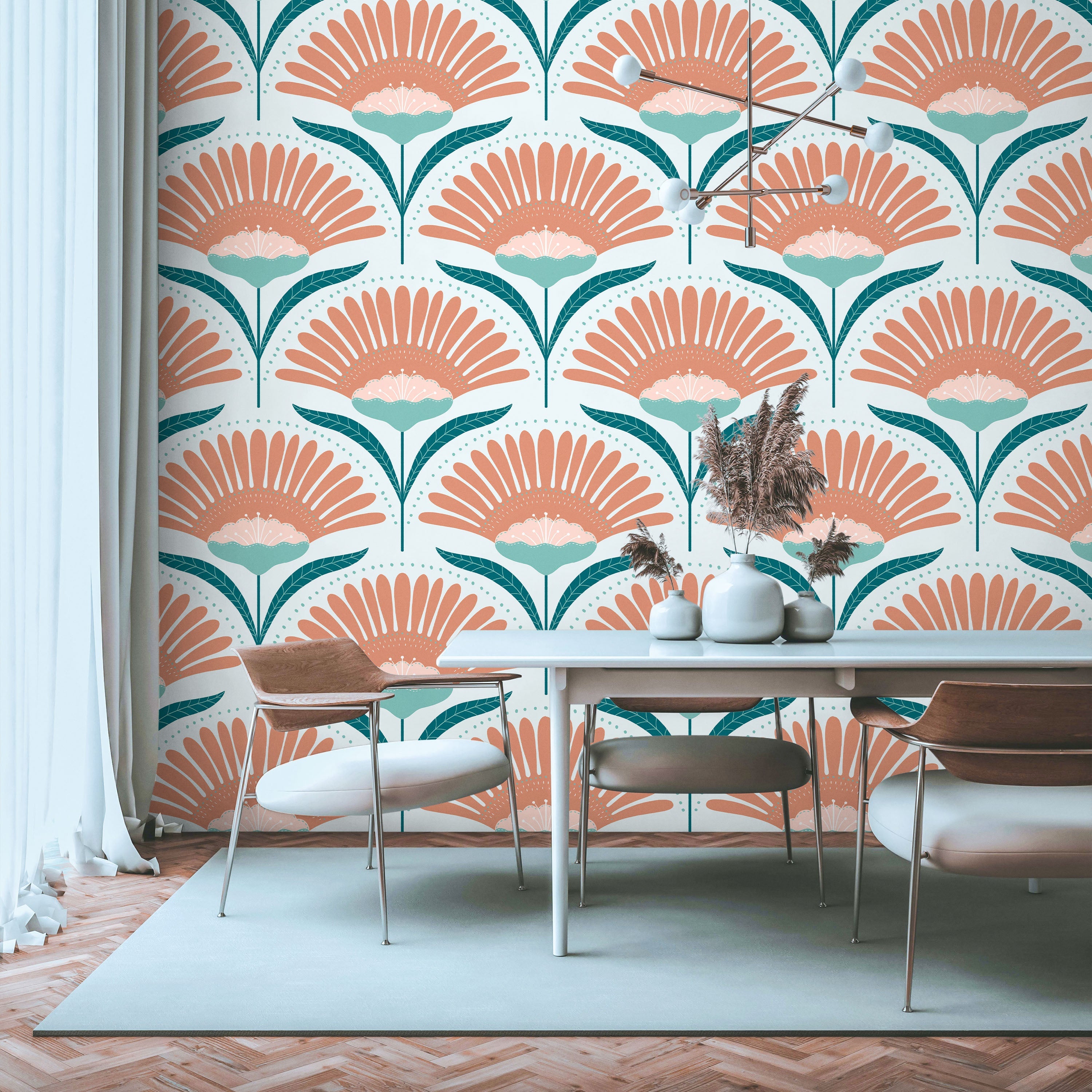 Bohemian Blossom Peel and Stick Wallpaper, Removable Wallpaper, Traditional Wallpaper - Mint | DeccoPrint