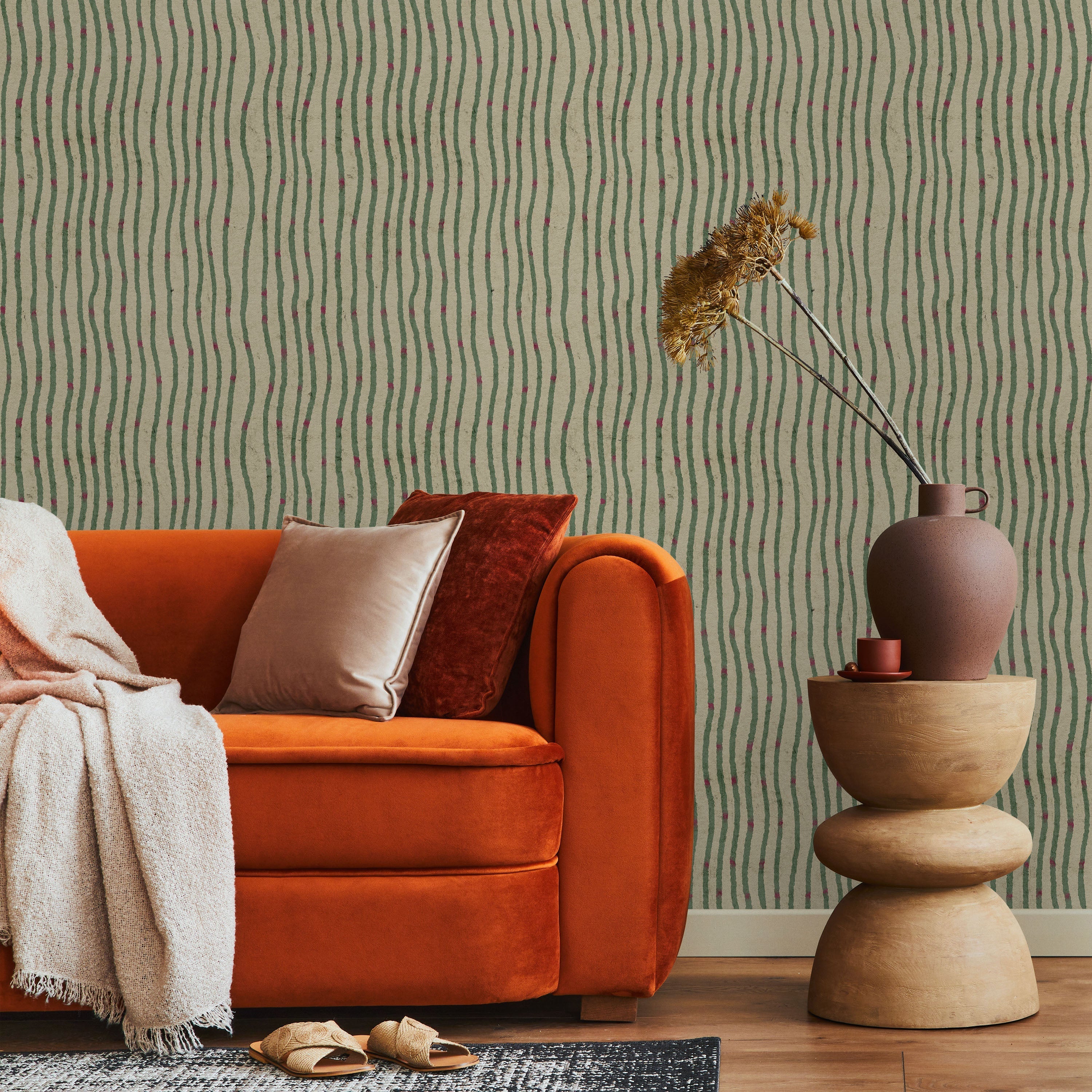 Furuya Korin x Edo Stream Peel and Stick Wallpaper, Removable Wallpaper, Traditional Wallpaper - Rustic Sage | DeccoPrint