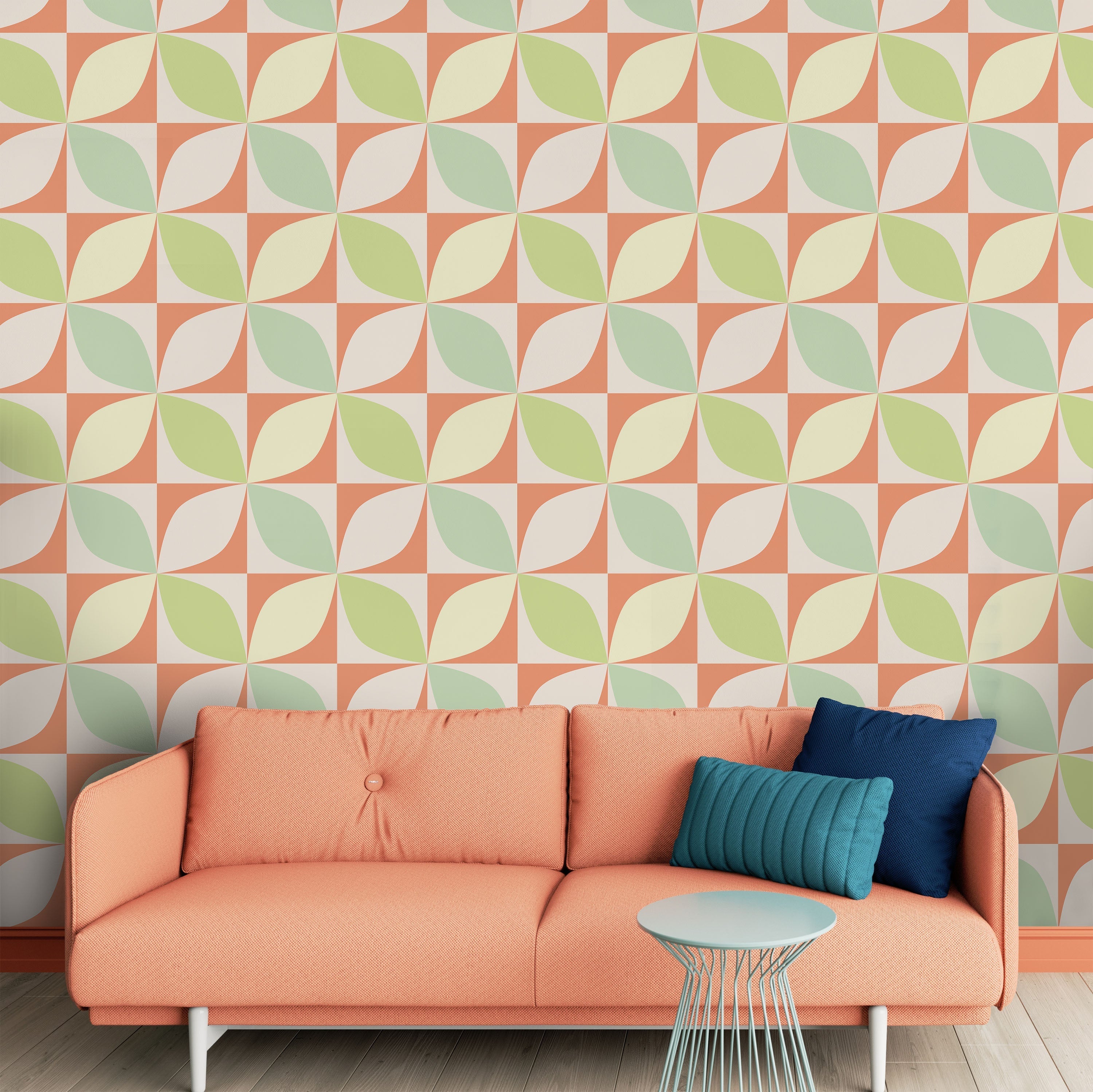 Geometric Bauhaus Peel and Stick Wallpaper, Removable Wallpaper, Traditional Wallpaper - Mint | DeccoPrint
