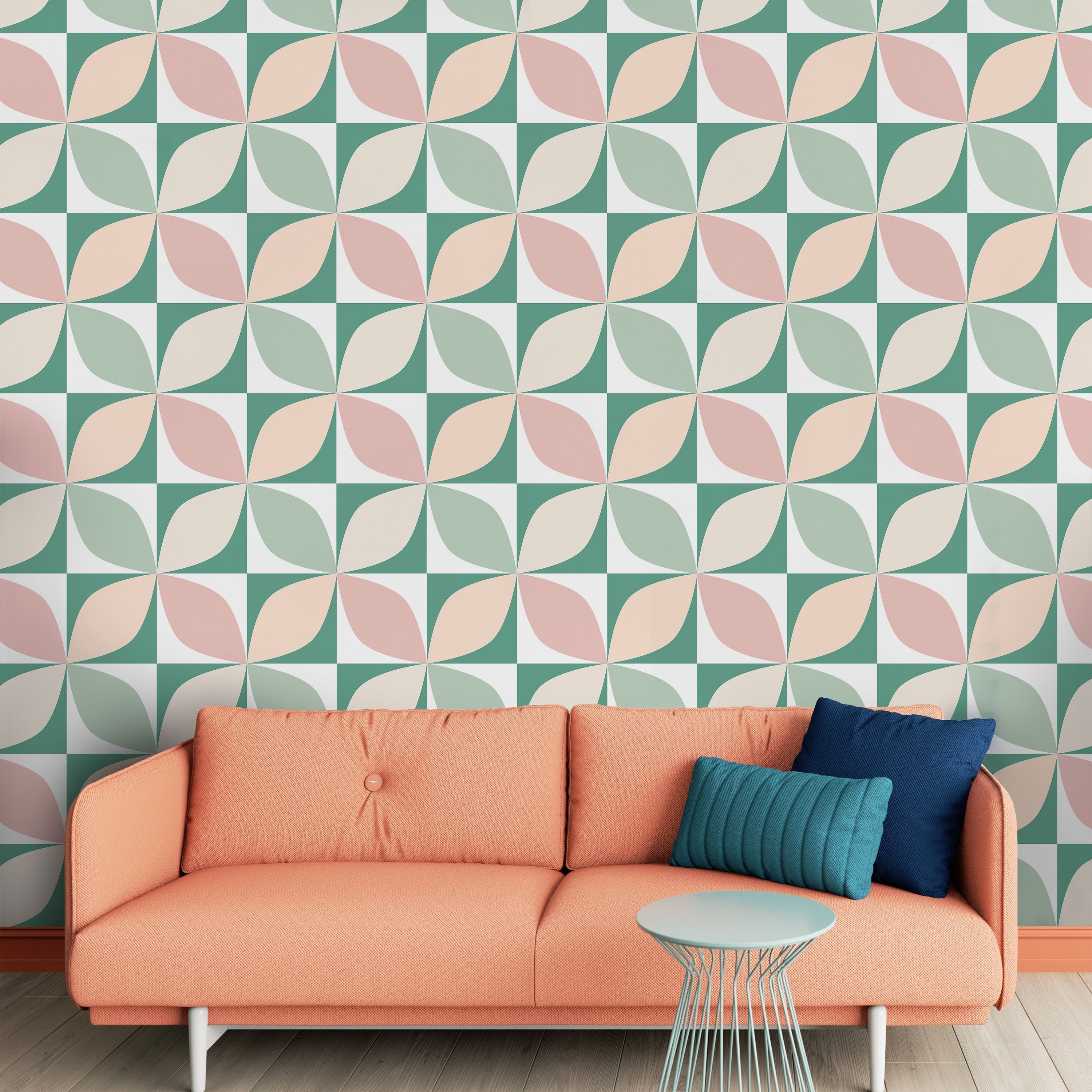 Geometric Bauhaus Peel and Stick Wallpaper, Removable Wallpaper, Traditional Wallpaper - Green | DeccoPrint