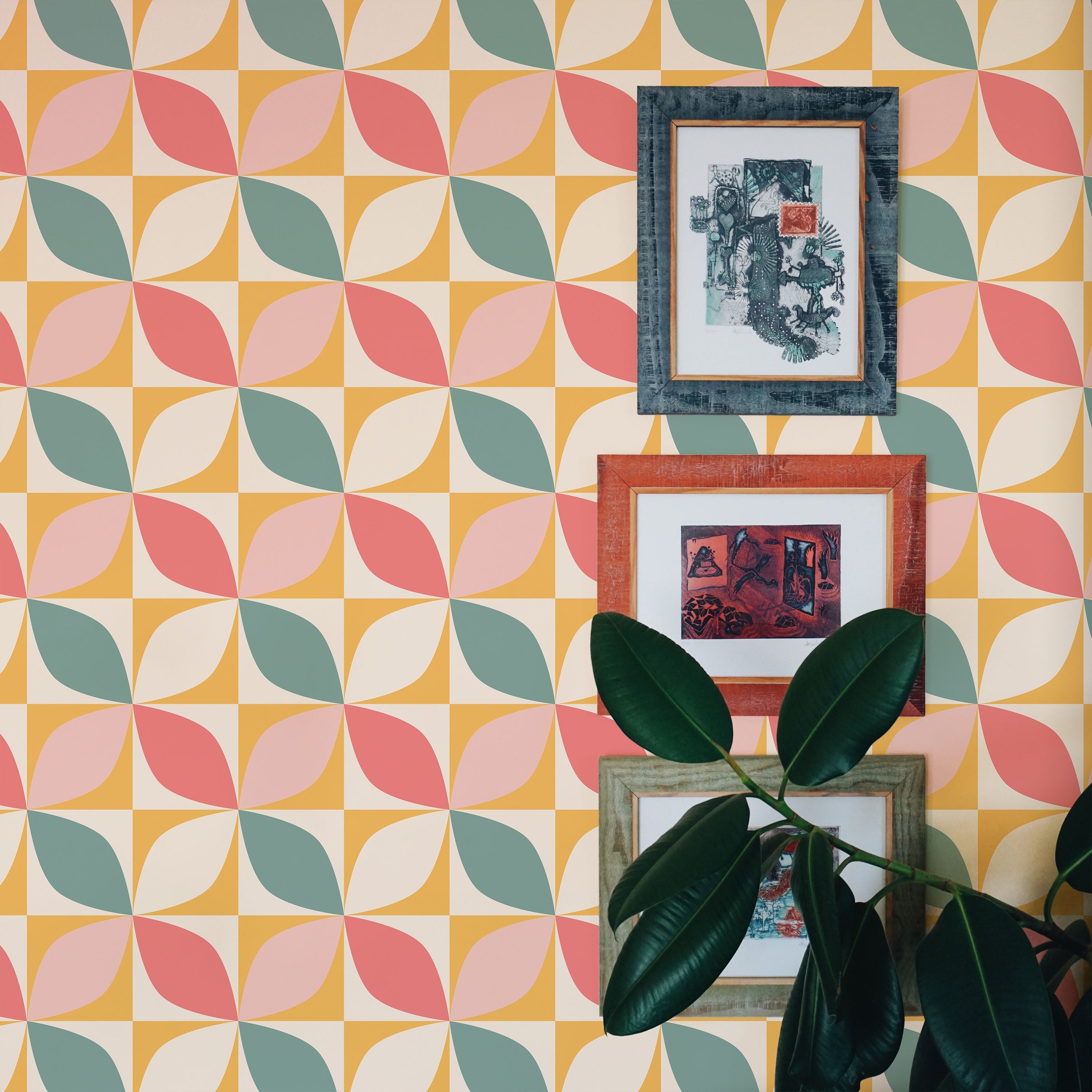 Geometric Bauhaus Peel and Stick Wallpaper, Removable Wallpaper, Traditional Wallpaper - Pink | DeccoPrint