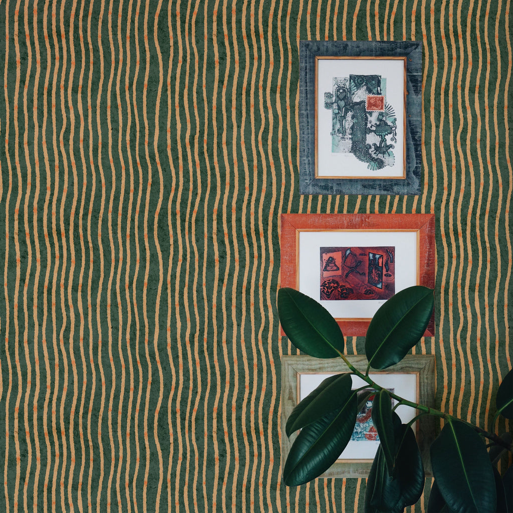 Furuya Korin x Edo Stream Peel and Stick Wallpaper, Removable Wallpaper, Traditional Wallpaper - Deep Green | DeccoPrint