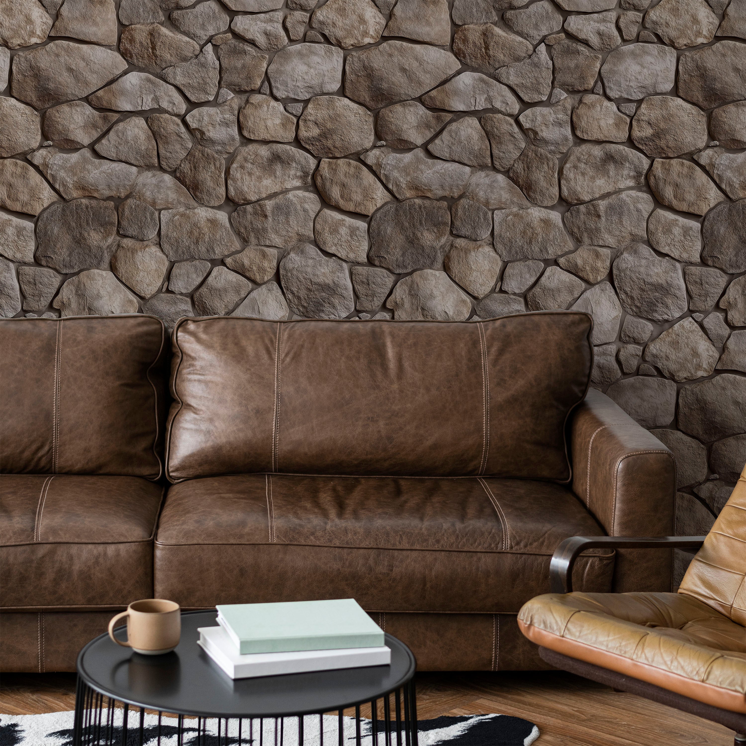 Urban Masonry Peel and Stick Wallpaper, Removable Wallpaper, Traditional Wallpaper - Brown Stones | DeccoPrint