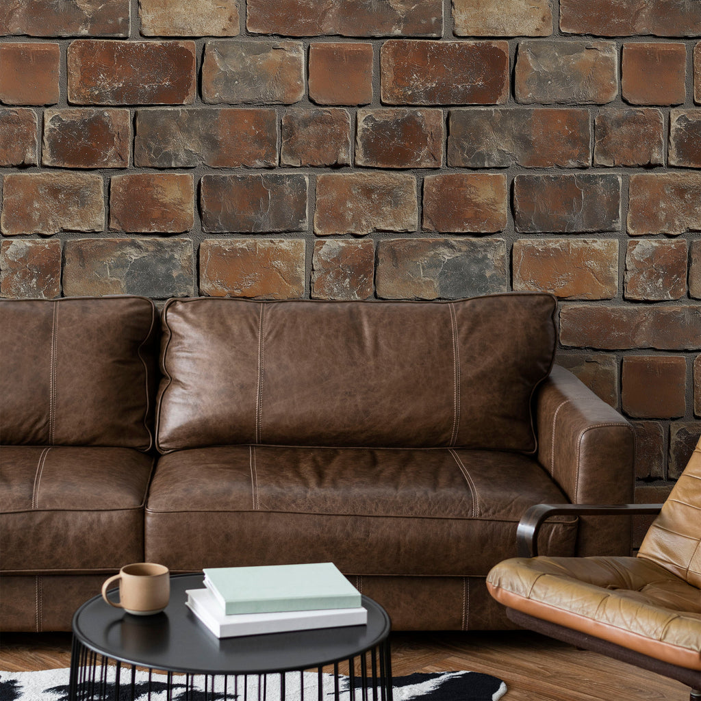 Urban Masonry Peel and Stick Wallpaper, Removable Wallpaper, Traditional Wallpaper - Rust Brown Bricks | DeccoPrint