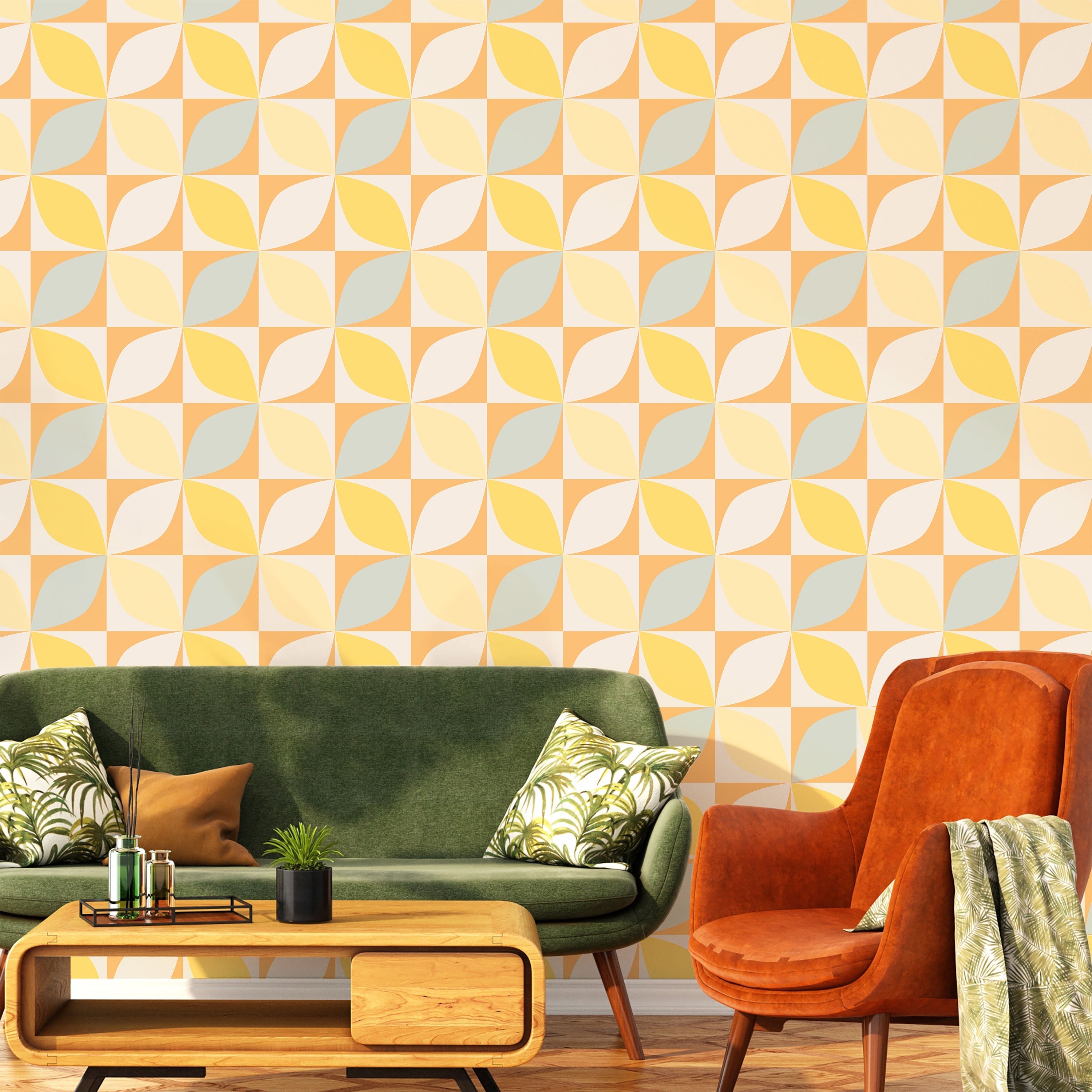 Geometric Bauhaus Peel and Stick Wallpaper, Removable Wallpaper, Traditional Wallpaper - Yellow | DeccoPrint