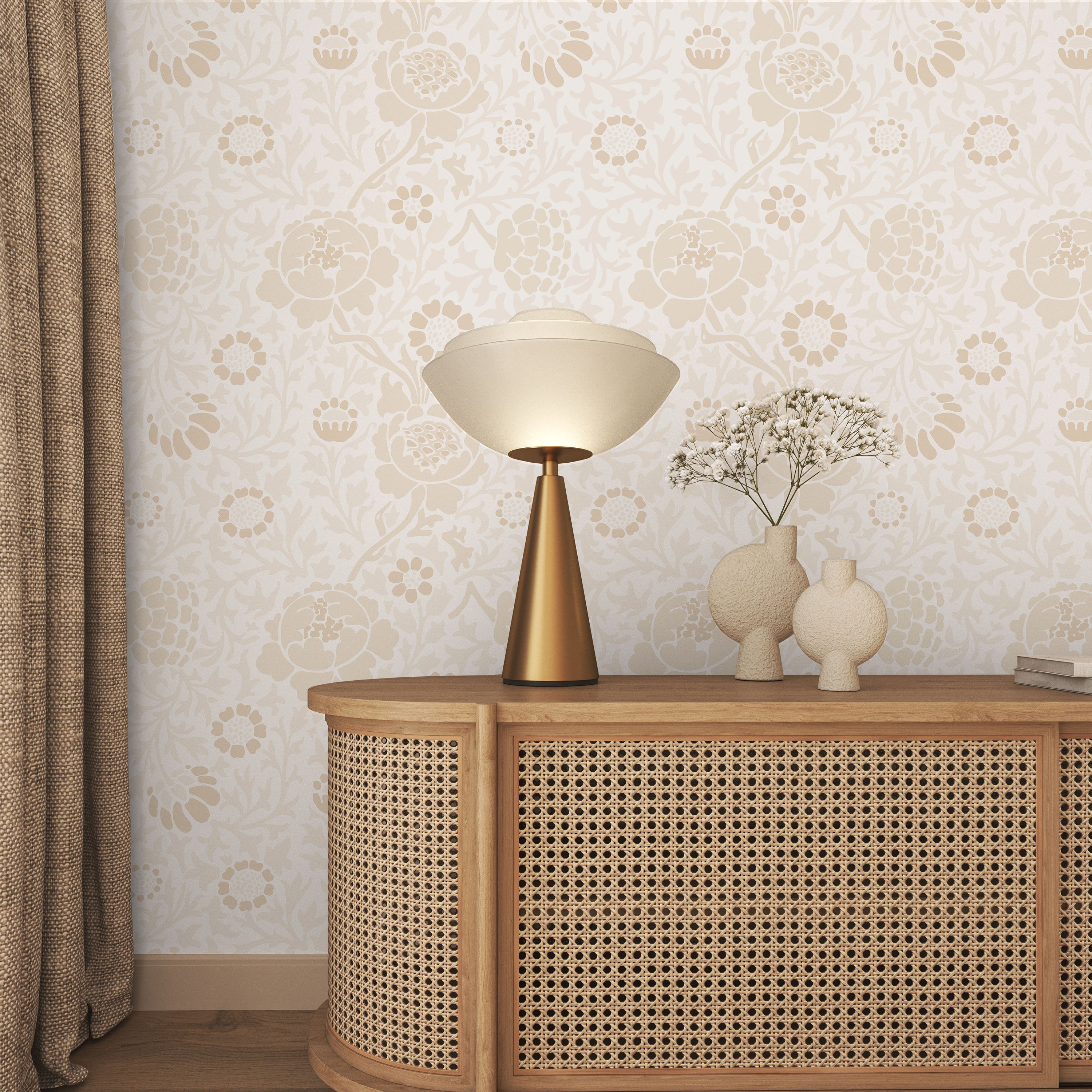 William Morris X Grafton (1883) Peel and Stick Wallpaper, Removable Wallpaper, Traditional Wallpaper - Beige | DeccoPrint