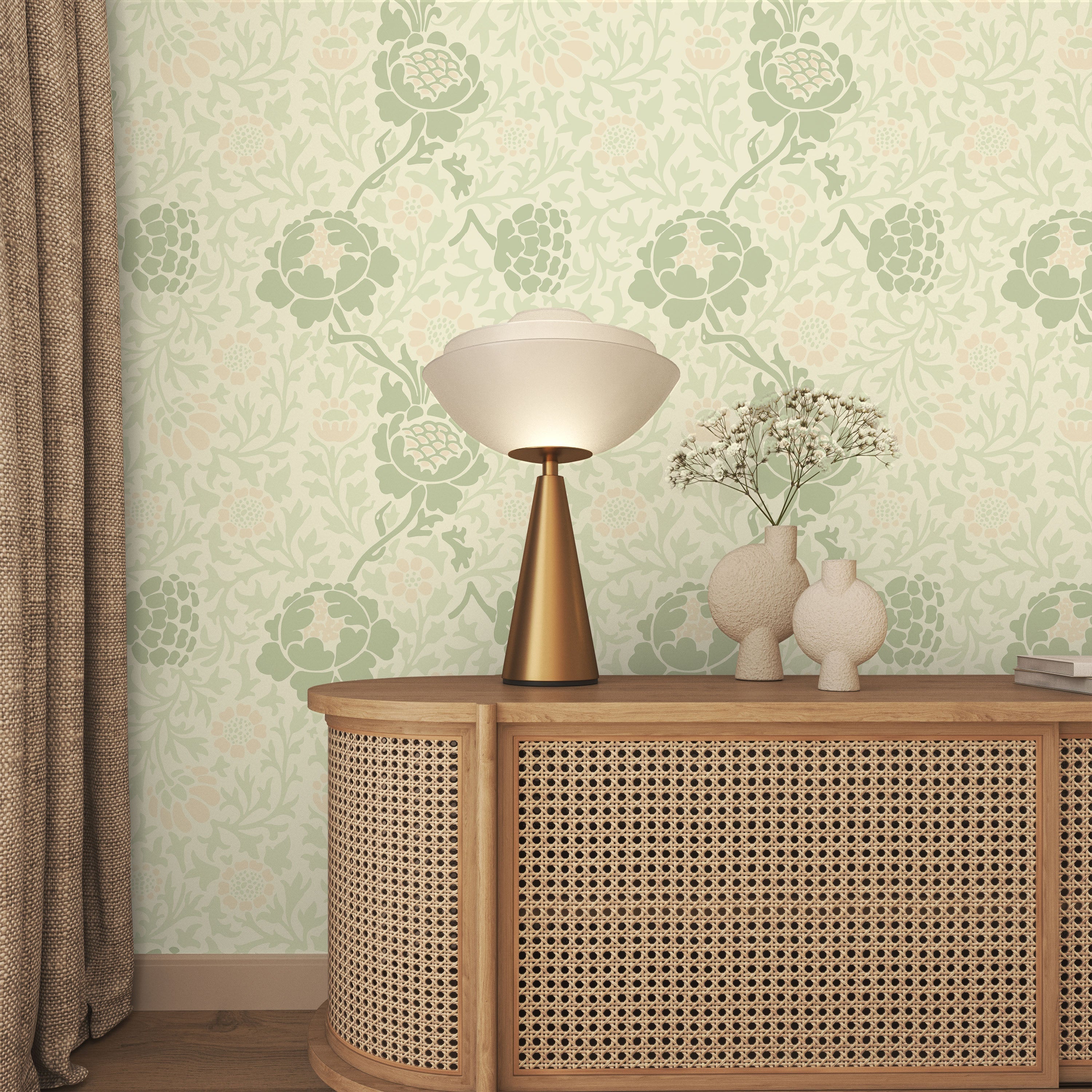William Morris X Grafton (1883) Peel and Stick Wallpaper, Removable Wallpaper, Traditional Wallpaper - Light Green | DeccoPrint