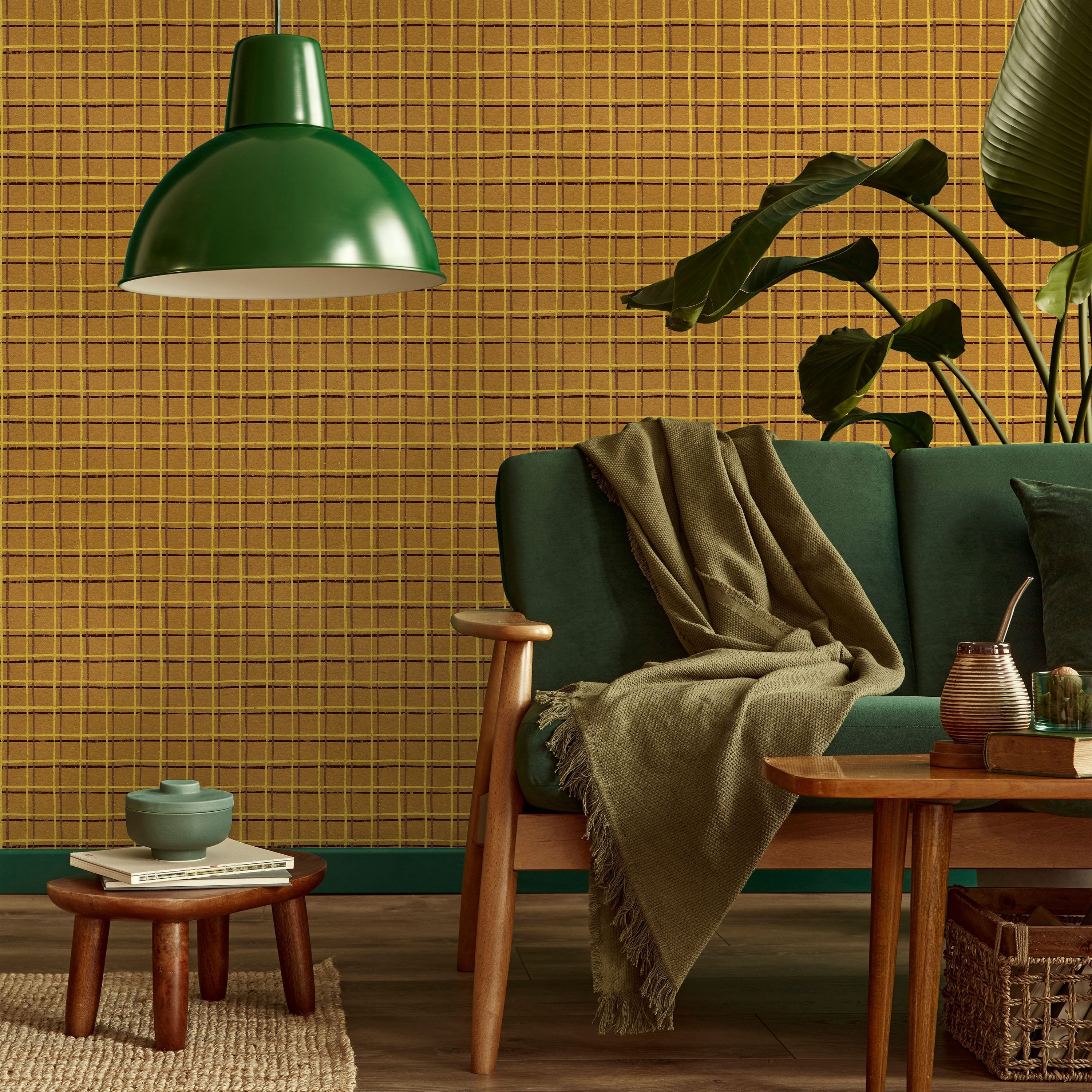Furuya Korin x Korin Zen Grid Peel and Stick Wallpaper, Removable Wallpaper, Traditional Wallpaper - Warm Orange | DeccoPrint