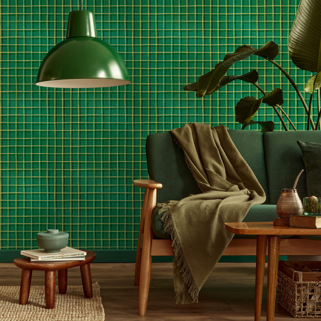 Furuya Korin x Korin Zen Grid Peel and Stick Wallpaper, Removable Wallpaper, Traditional Wallpaper - Vintage Green | DeccoPrint