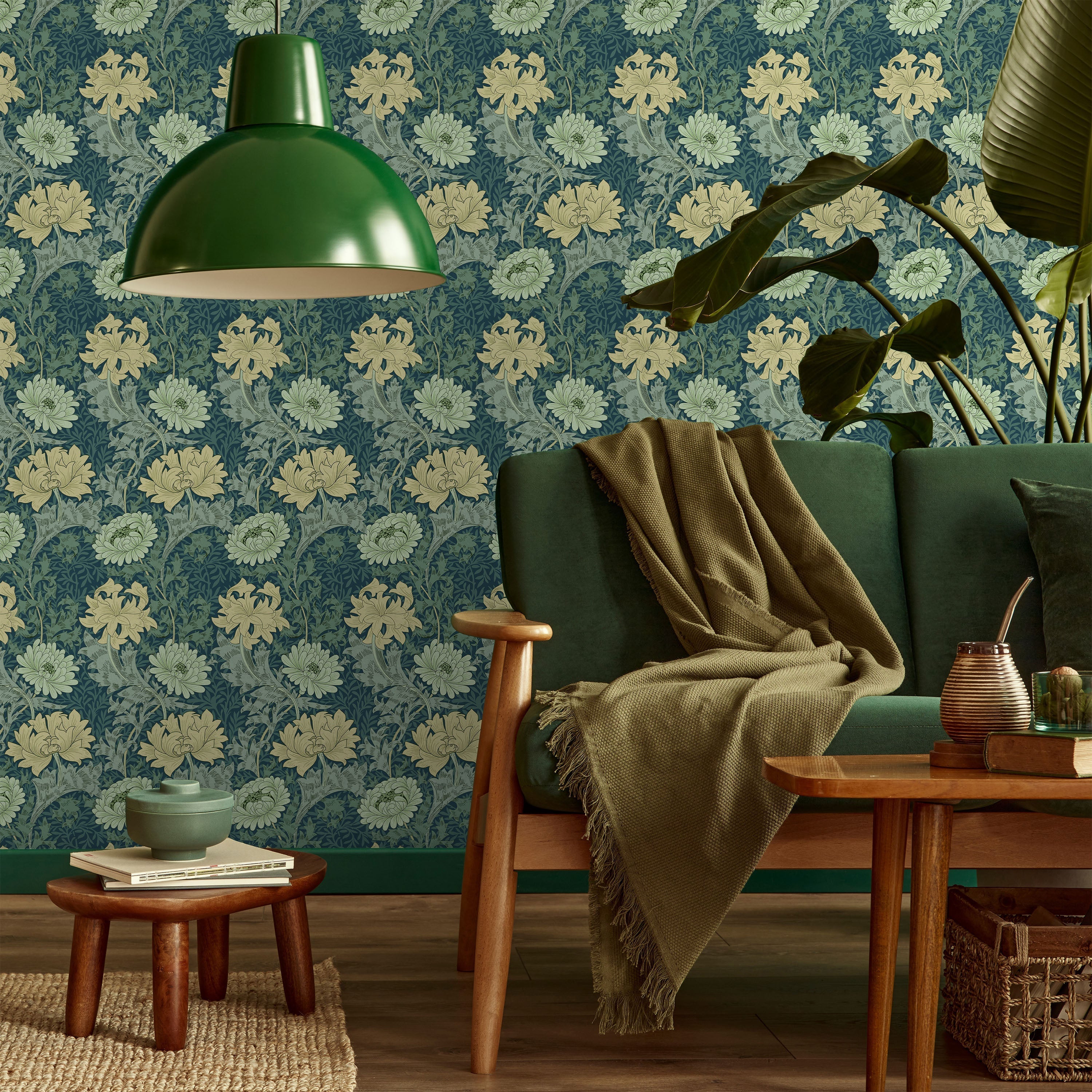 William Morris X Chrysanthemum Peel and Stick Wallpaper, Removable Wallpaper, Traditional Wallpaper - Green | DeccoPrint