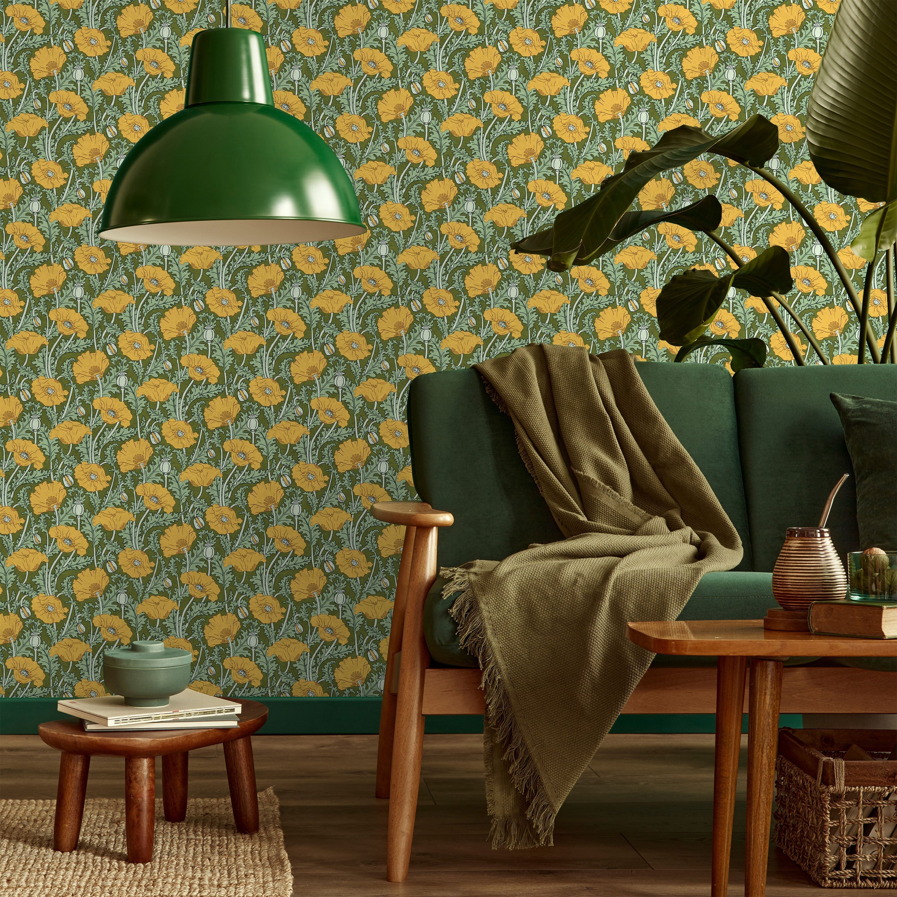 Maurice Pillard Verneuil x  Poppy Peel and Stick Wallpaper, Removable Wallpaper, Traditional Wallpaper - Lush Green | DeccoPrint