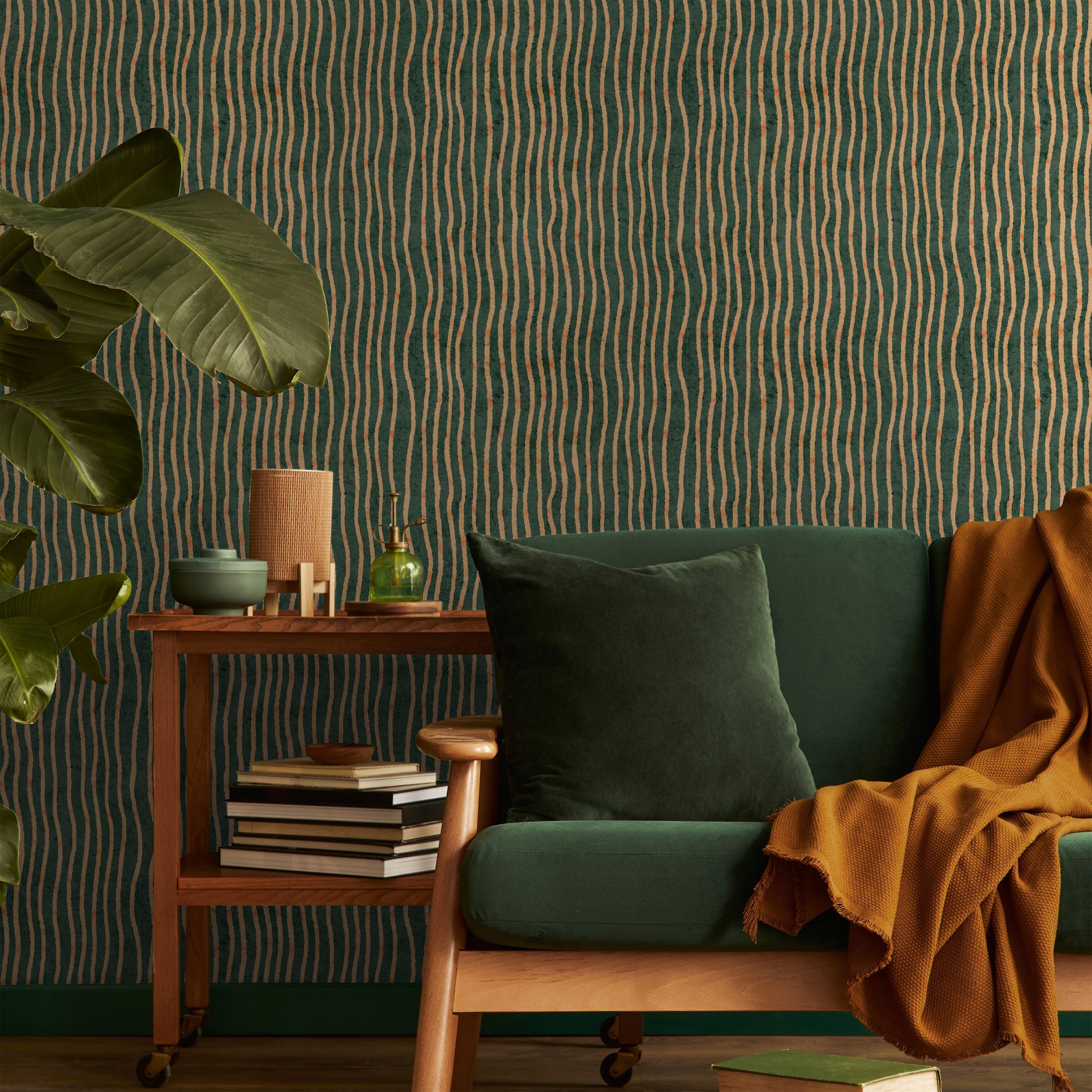 Furuya Korin x Edo Stream Peel and Stick Wallpaper, Removable Wallpaper, Traditional Wallpaper - Deep Green | DeccoPrint