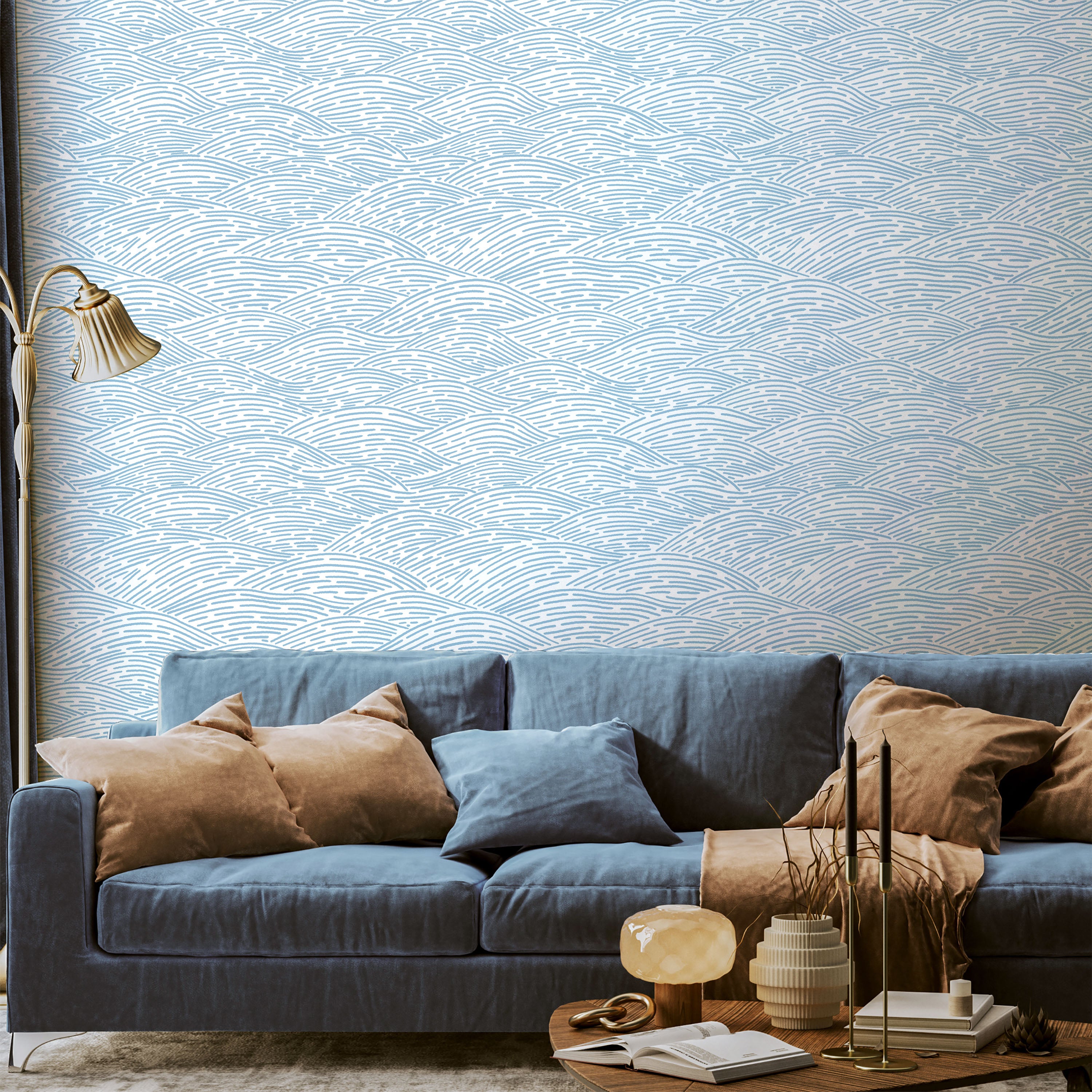 Calm Waves Peel and Stick Wallpaper, Removable Wallpaper, Traditional Wallpaper - Light Blue | DeccoPrint