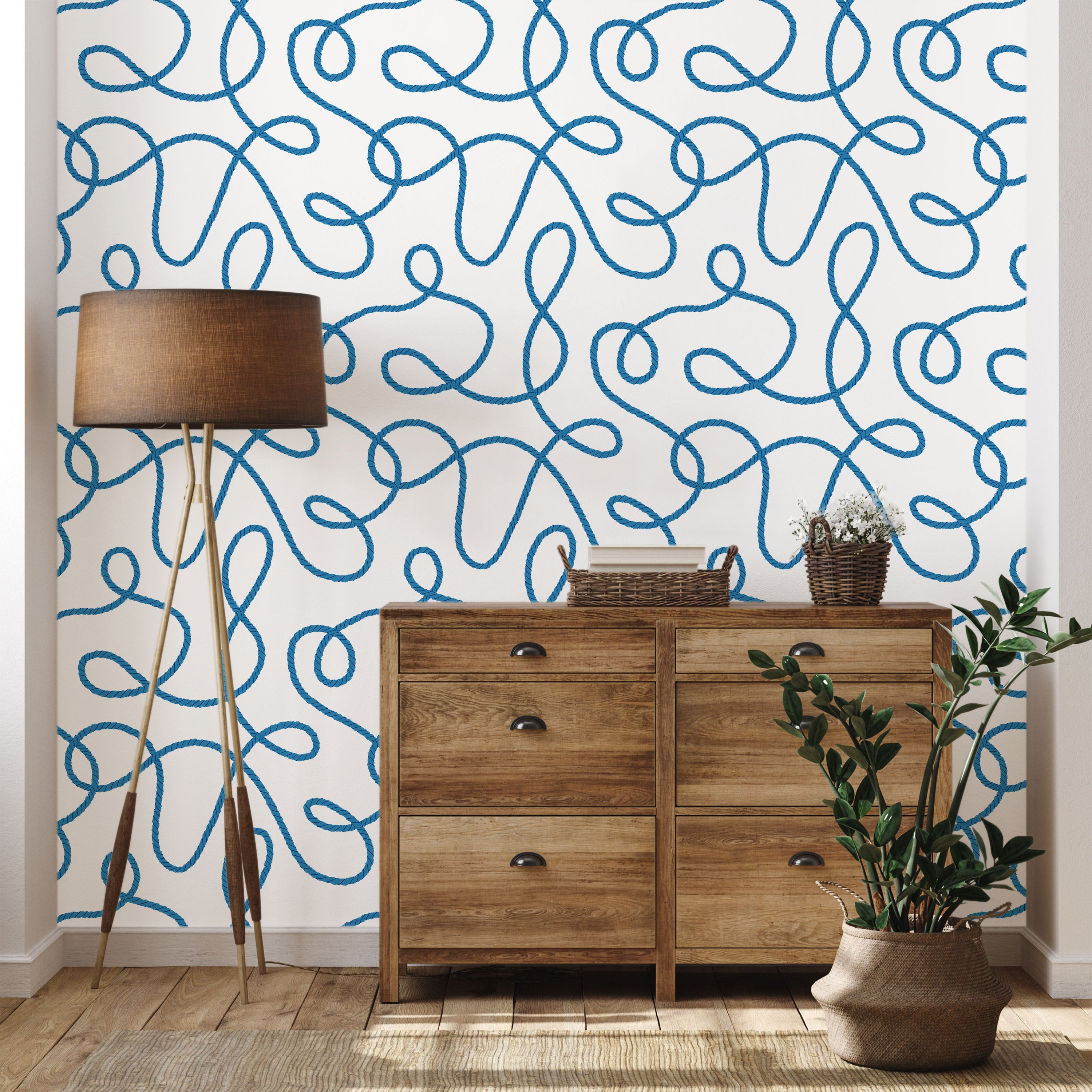 Twist and Tangle Peel and Stick Wallpaper, Removable Wallpaper, Traditional Wallpaper - Ocean Blue | DeccoPrint