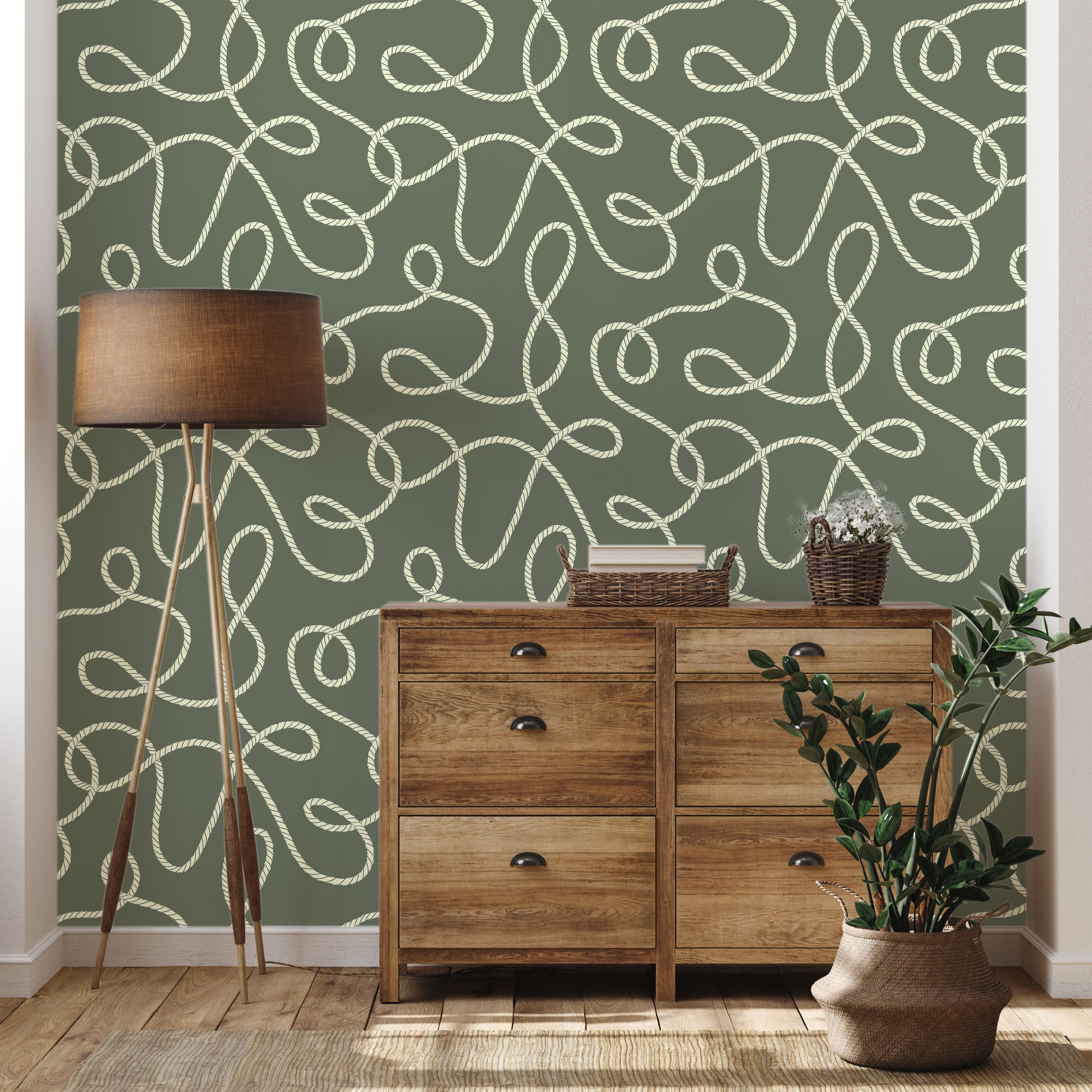 Twist and Tangle Peel and Stick Wallpaper, Removable Wallpaper, Traditional Wallpaper - Sage Green | DeccoPrint
