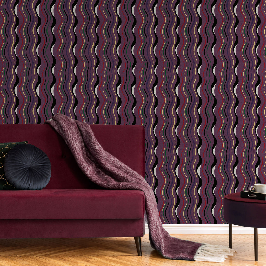Furuya Korin x Korin Waves Peel and Stick Wallpaper, Removable Wallpaper, Traditional Wallpaper - Dark Purple | DeccoPrint