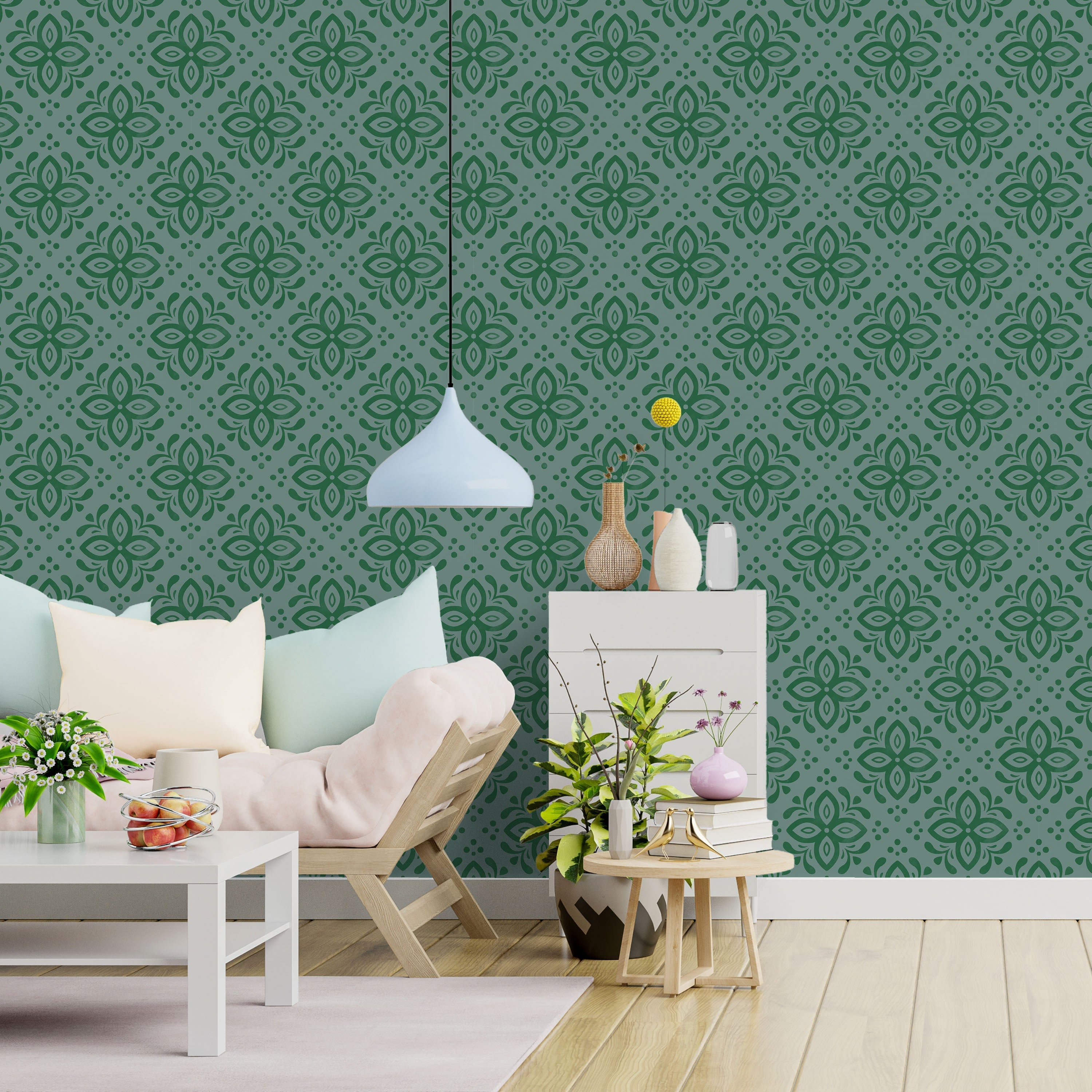 Euforia Mandala Peel and Stick Wallpaper, Removable Wallpaper, Traditional Wallpaper - Forest Green | DeccoPrint