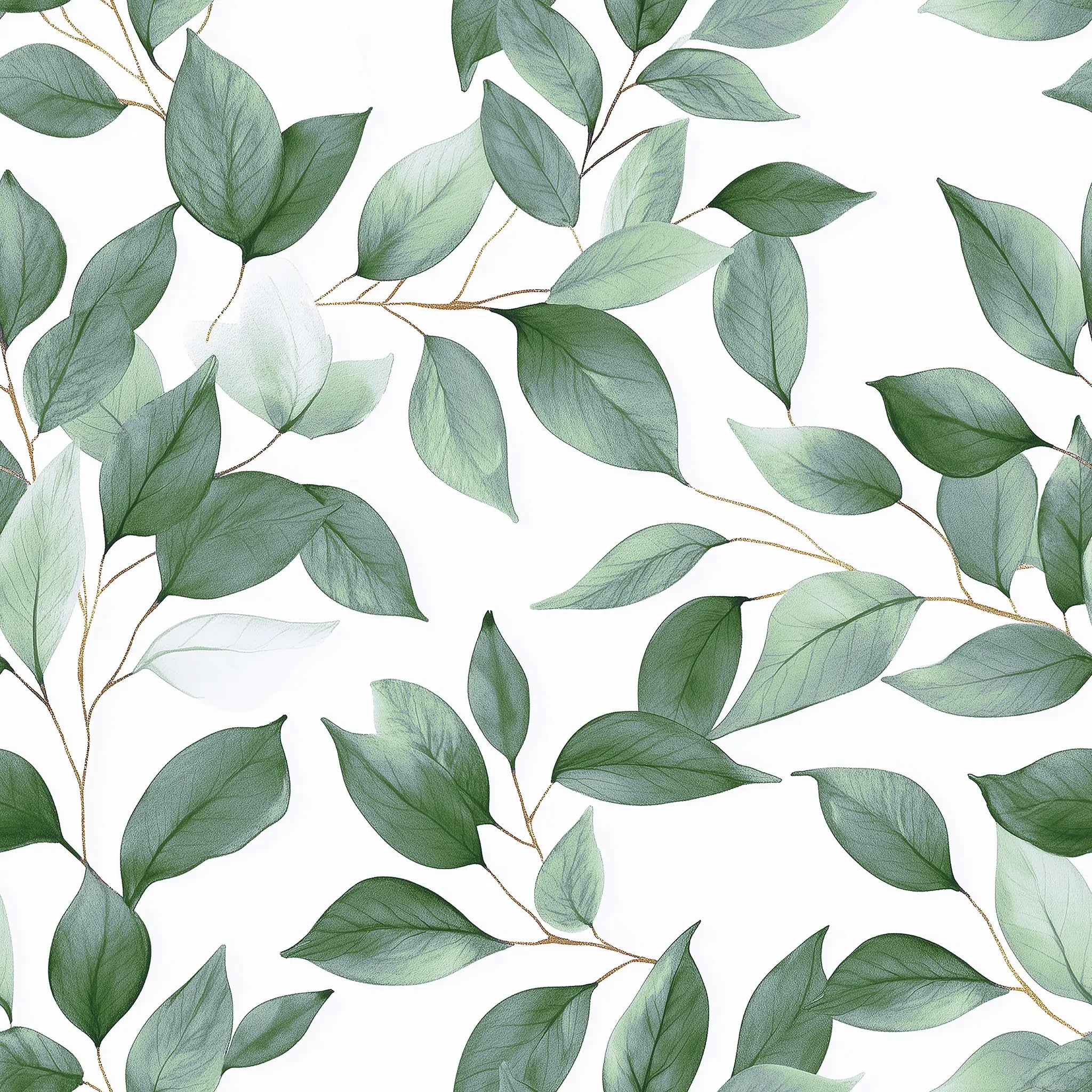 Pattern of green leaves on a white background