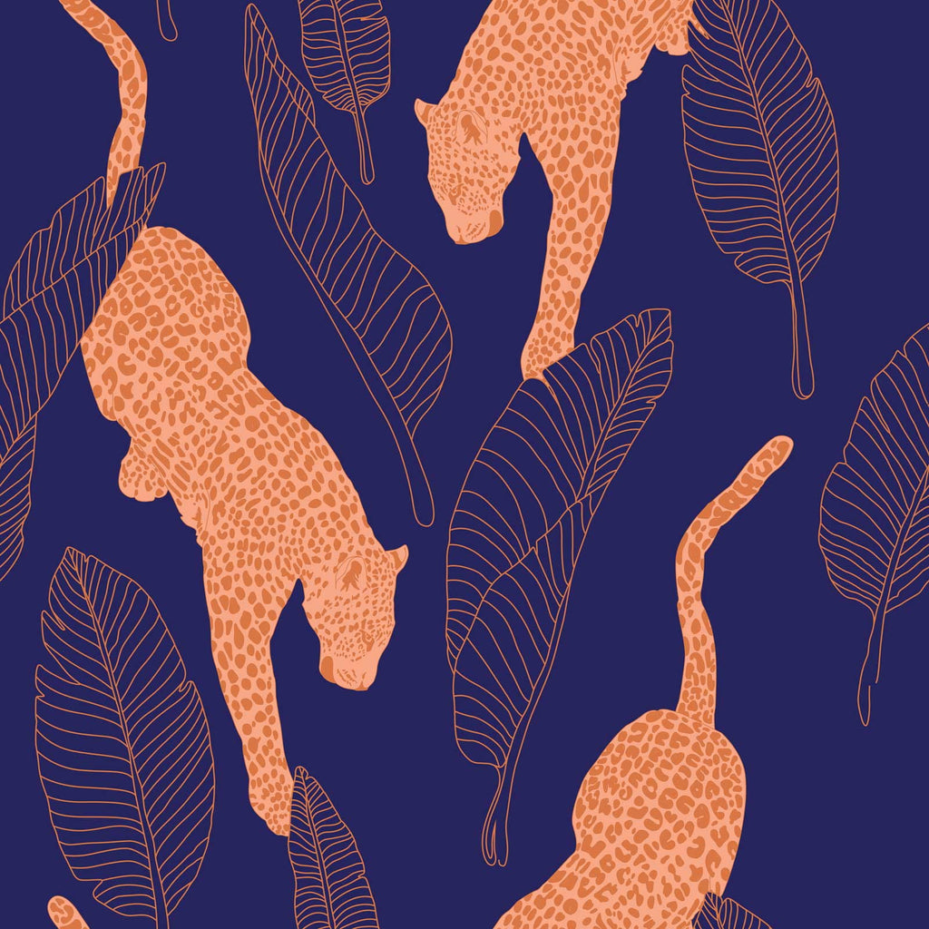 Leopards Wallpaper - Blue - DeccoPrint