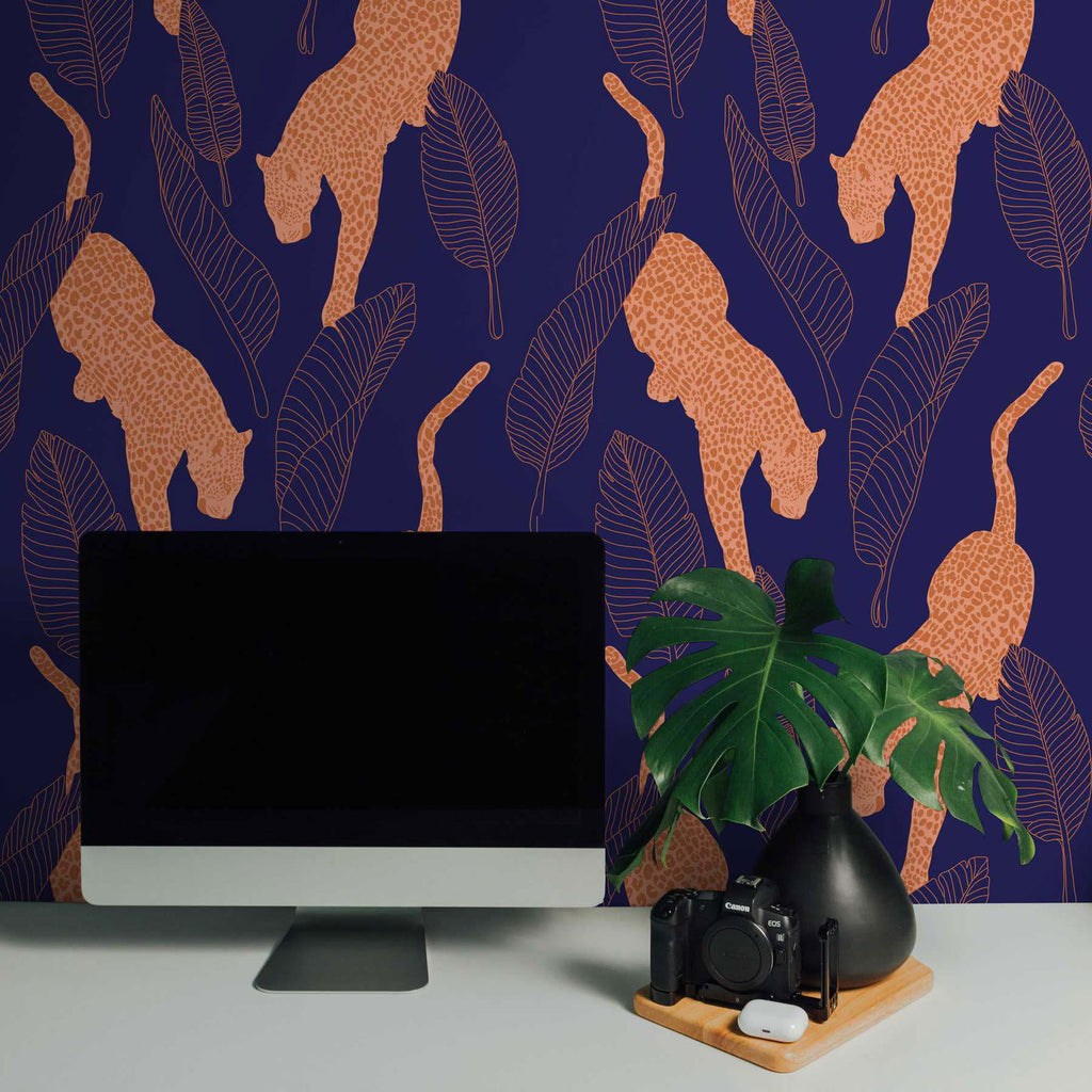 Leopards Wallpaper - Blue - DeccoPrint