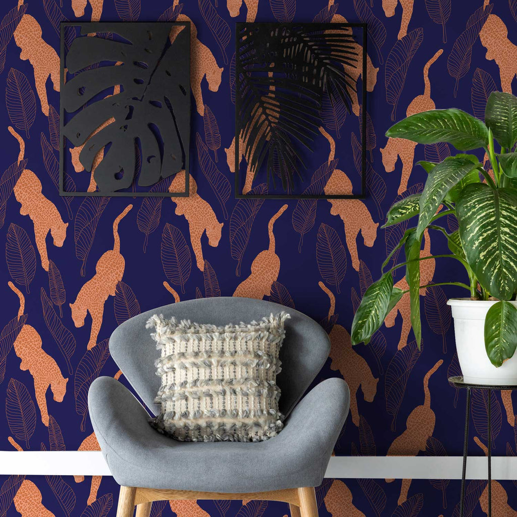 Leopards Wallpaper - Blue - DeccoPrint