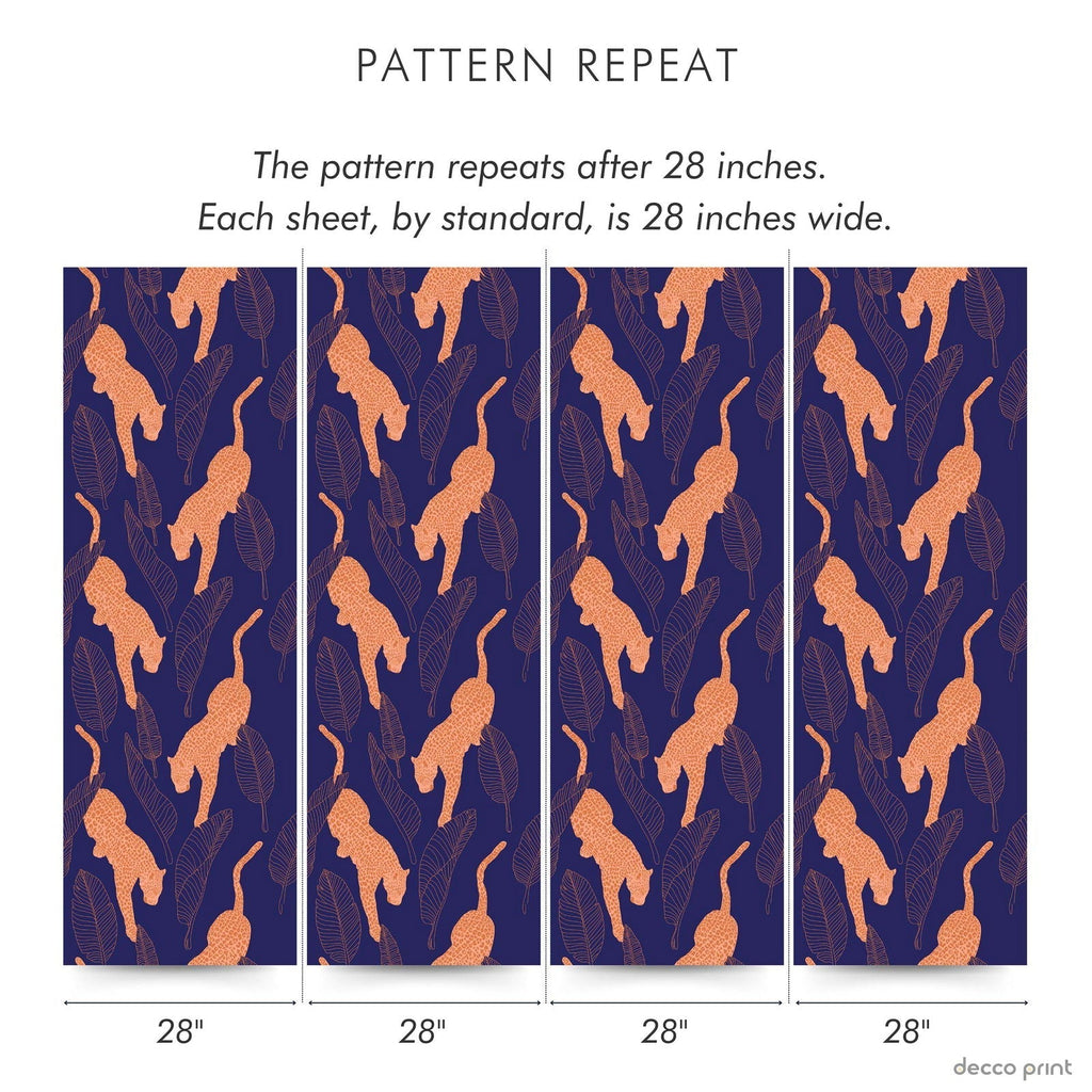 Leopards Peel and Stick Wallpaper, Removable Wallpaper, Traditional Wallpaper - Blue | DeccoPrint