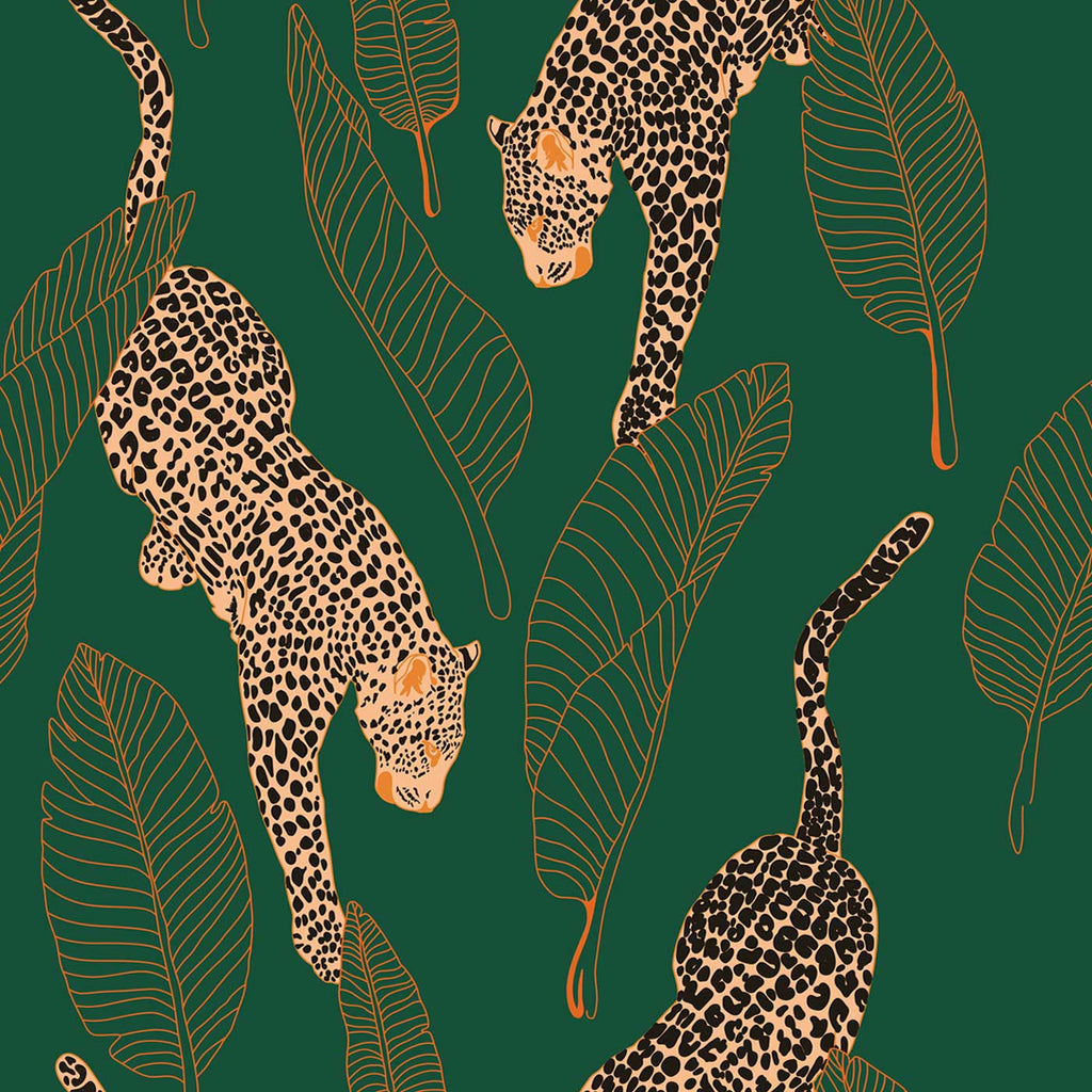 Leopards Wallpaper - Emerald - DeccoPrint