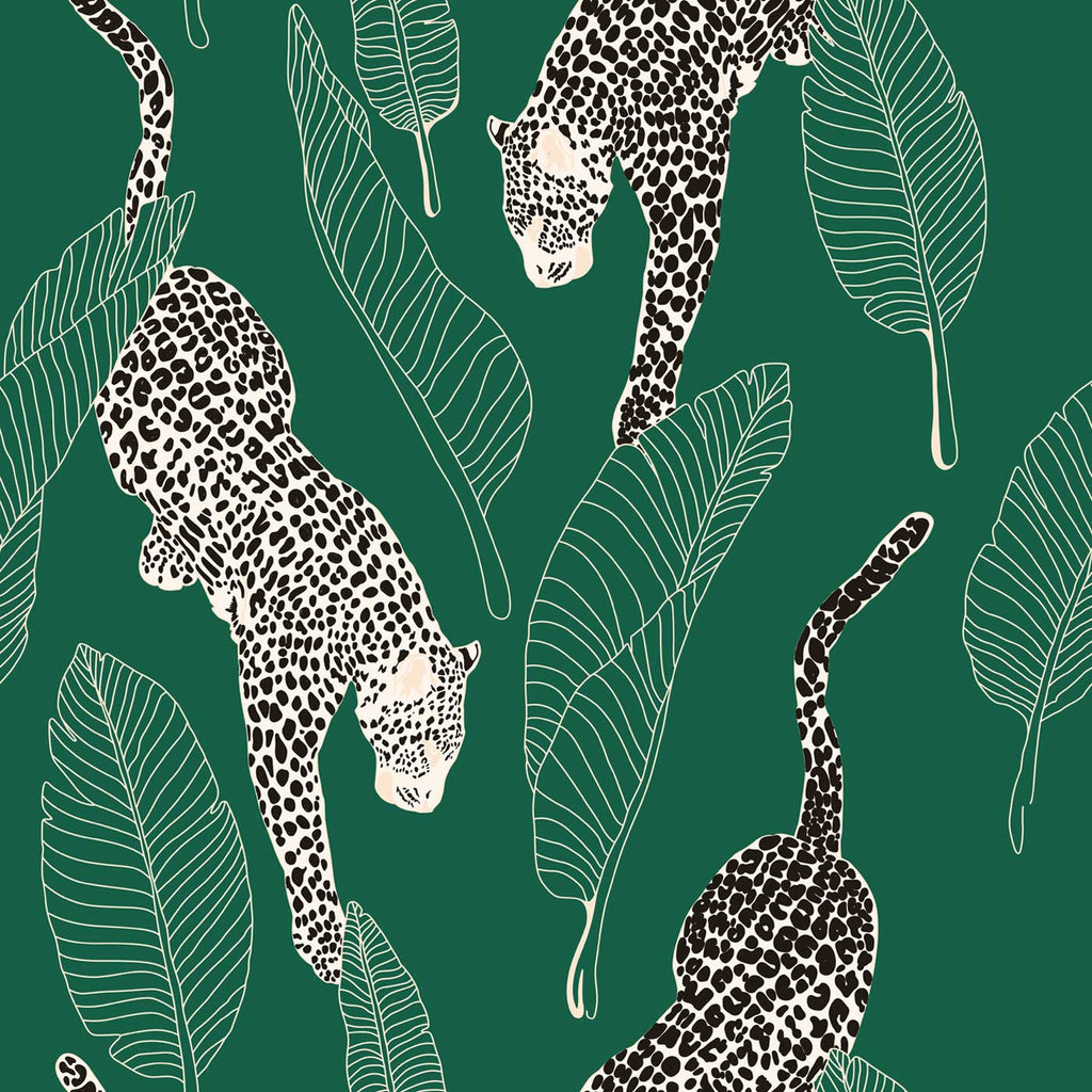 Leopards Wallpaper - Green - DeccoPrint