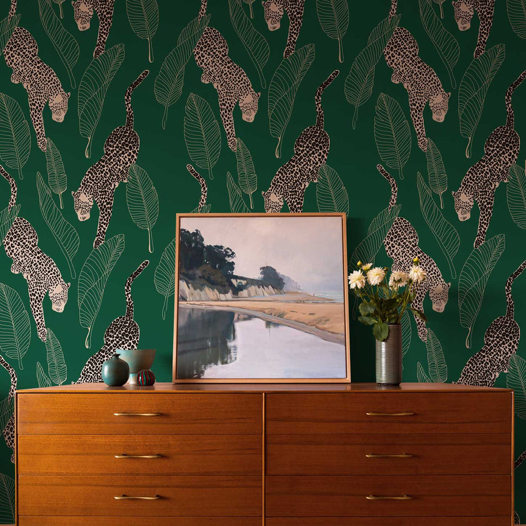 Leopards Wallpaper - Green - DeccoPrint