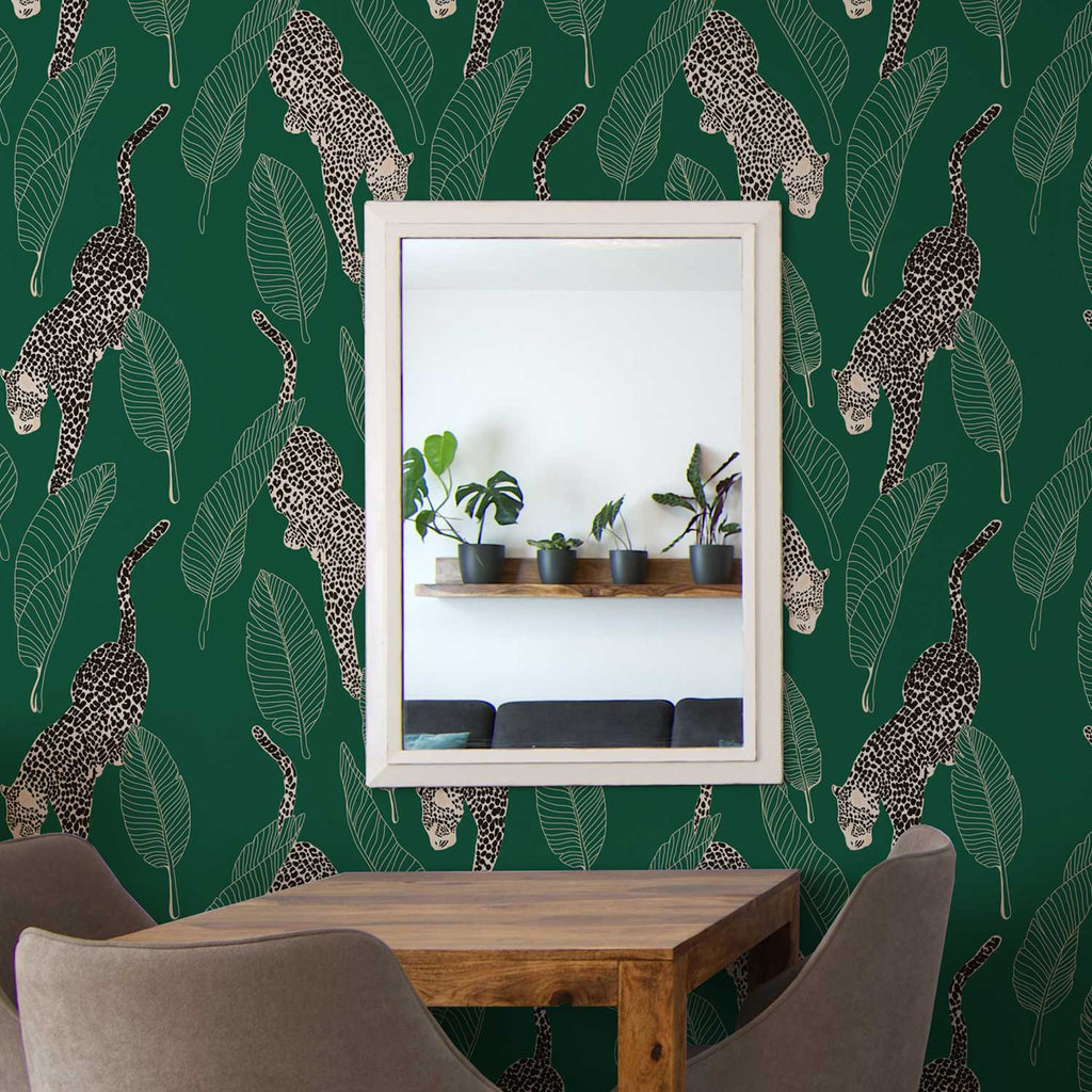 Leopards Wallpaper - Green - DeccoPrint