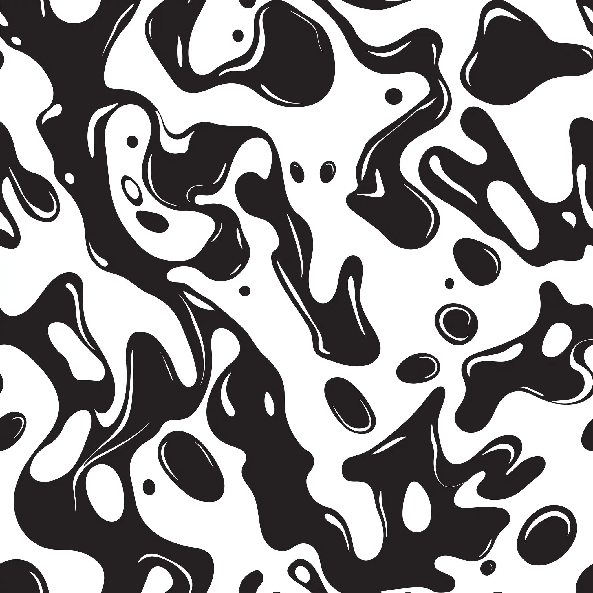 Black and white splash-like abstract pattern on a white background