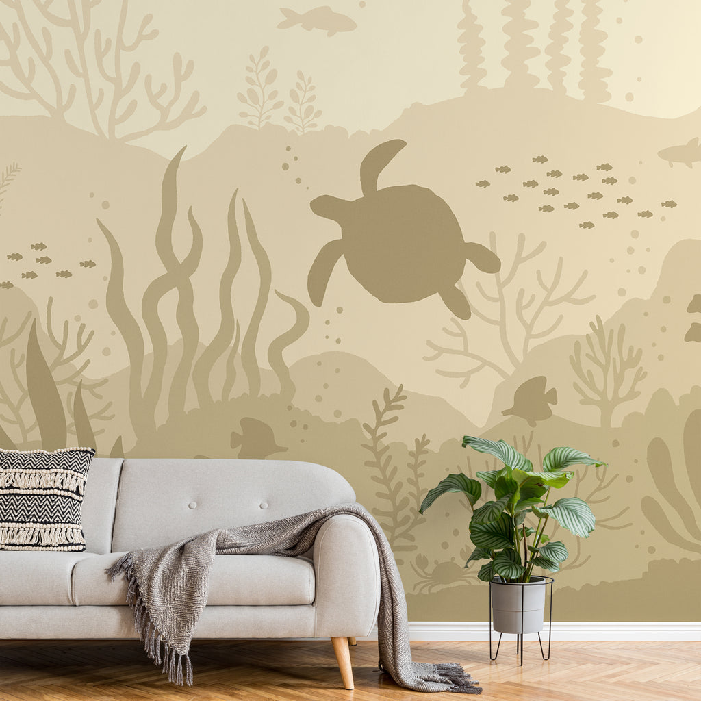 Ocean Bottom Peel and Stick Wallpaper, Removable Wallpaper, Traditional Wallpaper - Pastel Sage | DeccoPrint