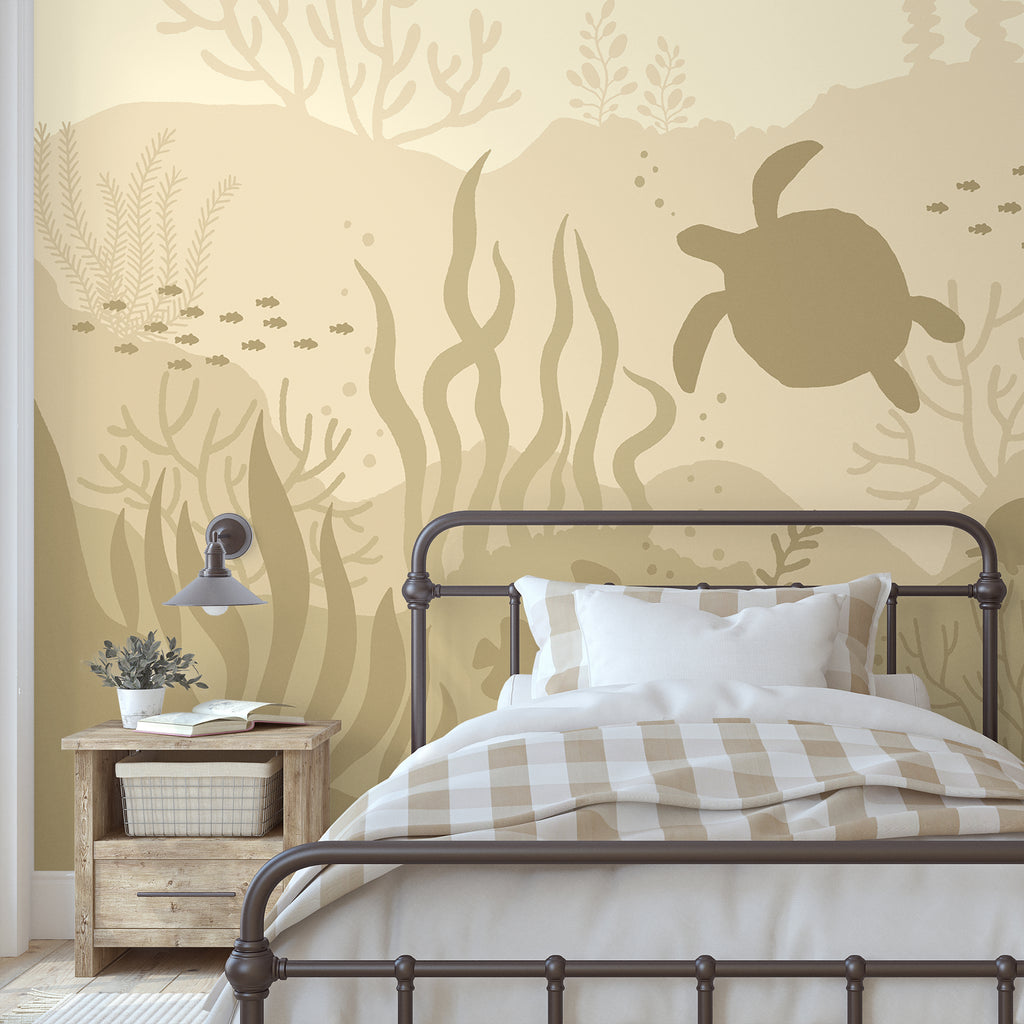 Ocean Bottom Peel and Stick Wallpaper, Removable Wallpaper, Traditional Wallpaper - Pastel Sage | DeccoPrint