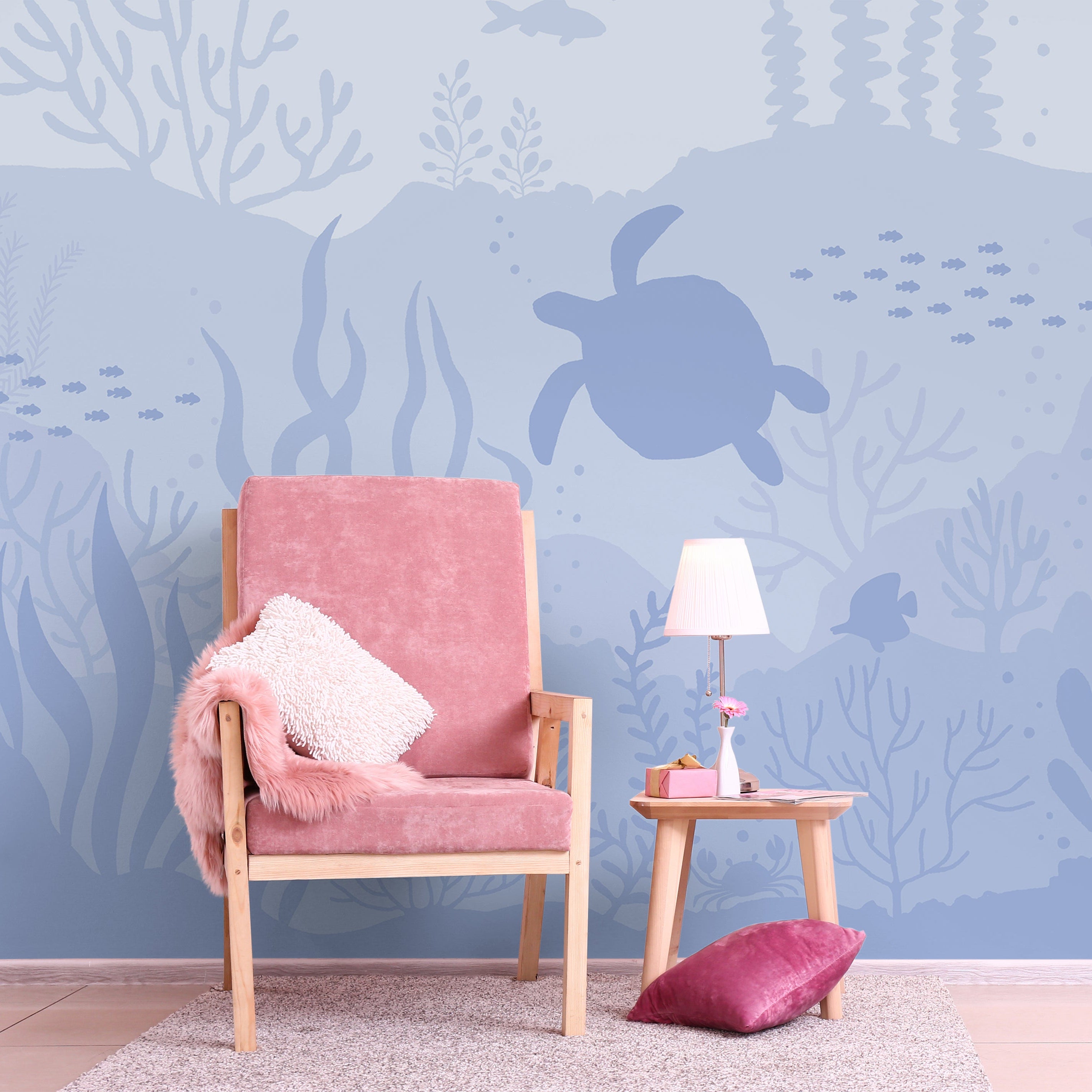 Ocean Bottom Peel and Stick Wallpaper, Removable Wallpaper, Traditional Wallpaper - Lavander Blue | DeccoPrint
