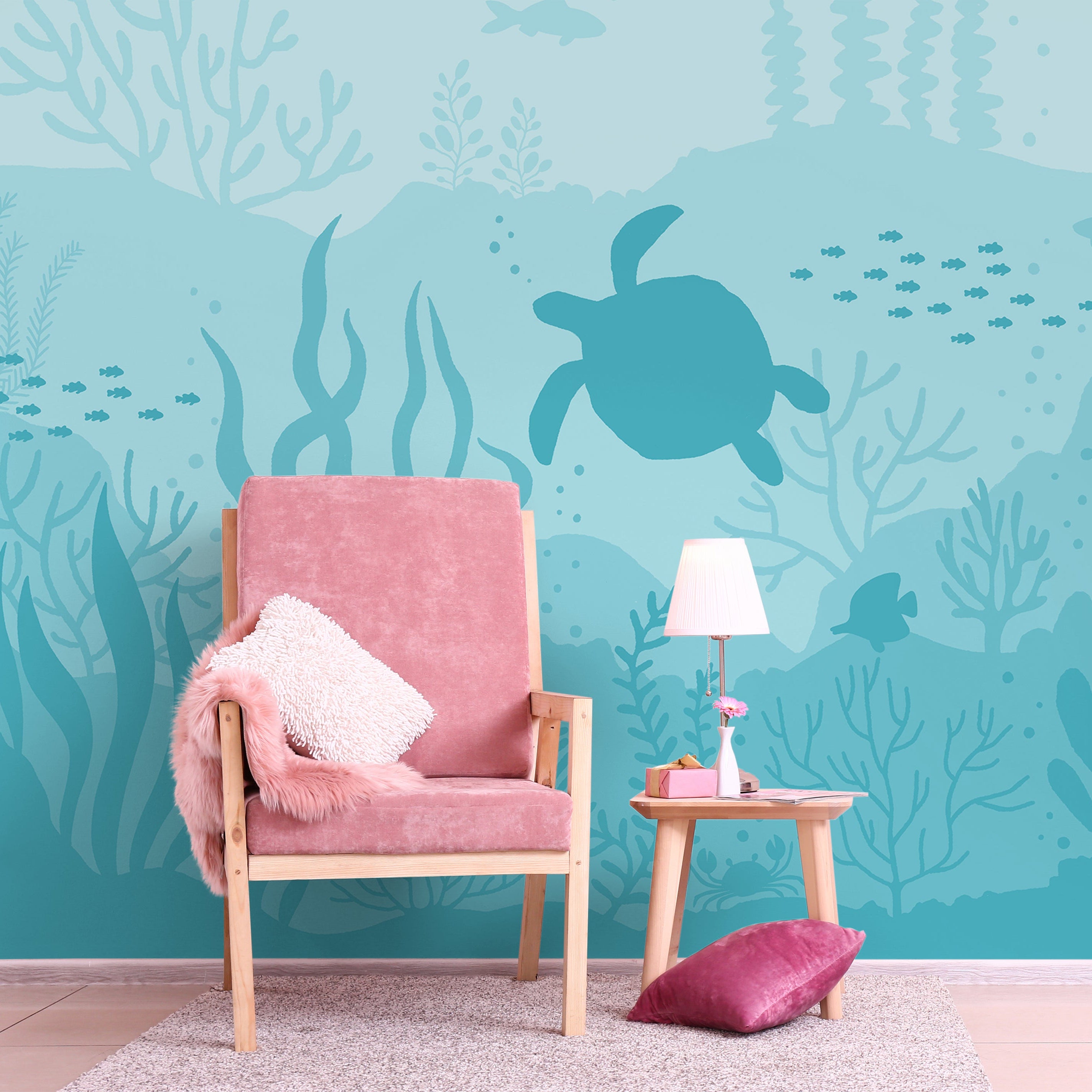 Ocean Bottom Peel and Stick Wallpaper, Removable Wallpaper, Traditional Wallpaper - Ocean Blue | DeccoPrint