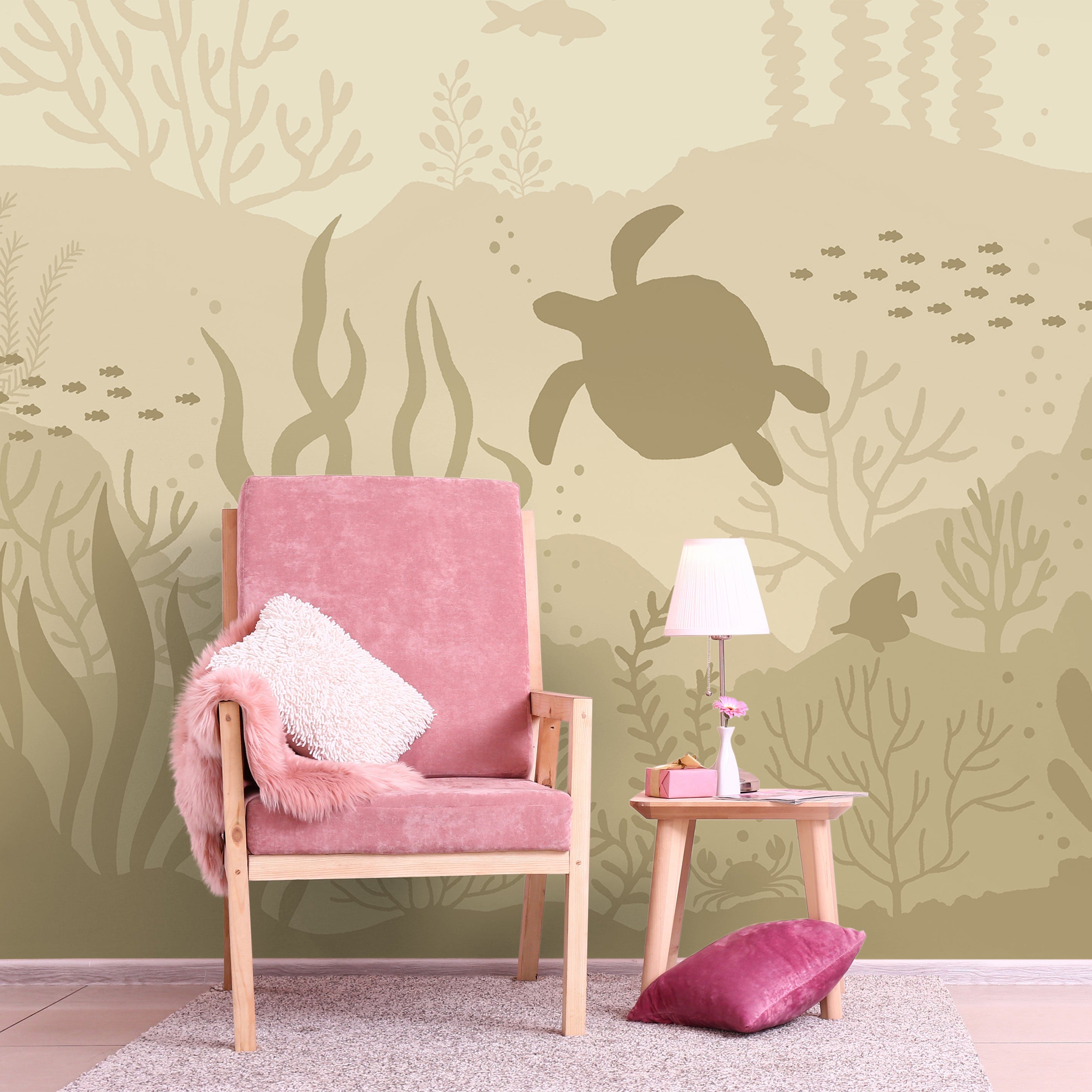 Ocean Bottom Peel and Stick Wallpaper, Removable Wallpaper, Traditional Wallpaper - Pastel Sage | DeccoPrint