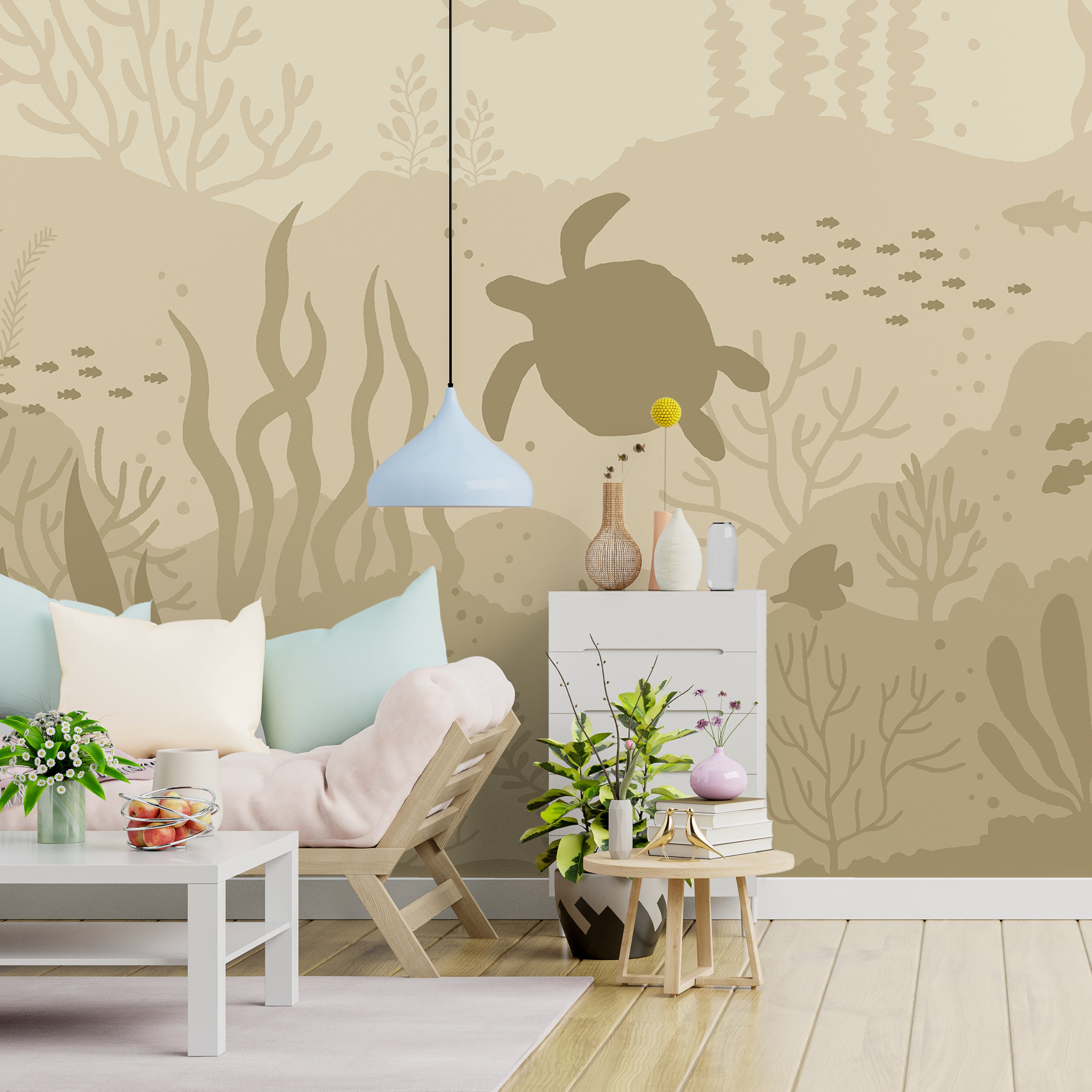 Ocean Bottom Peel and Stick Wallpaper, Removable Wallpaper, Traditional Wallpaper - Pastel Sage | DeccoPrint