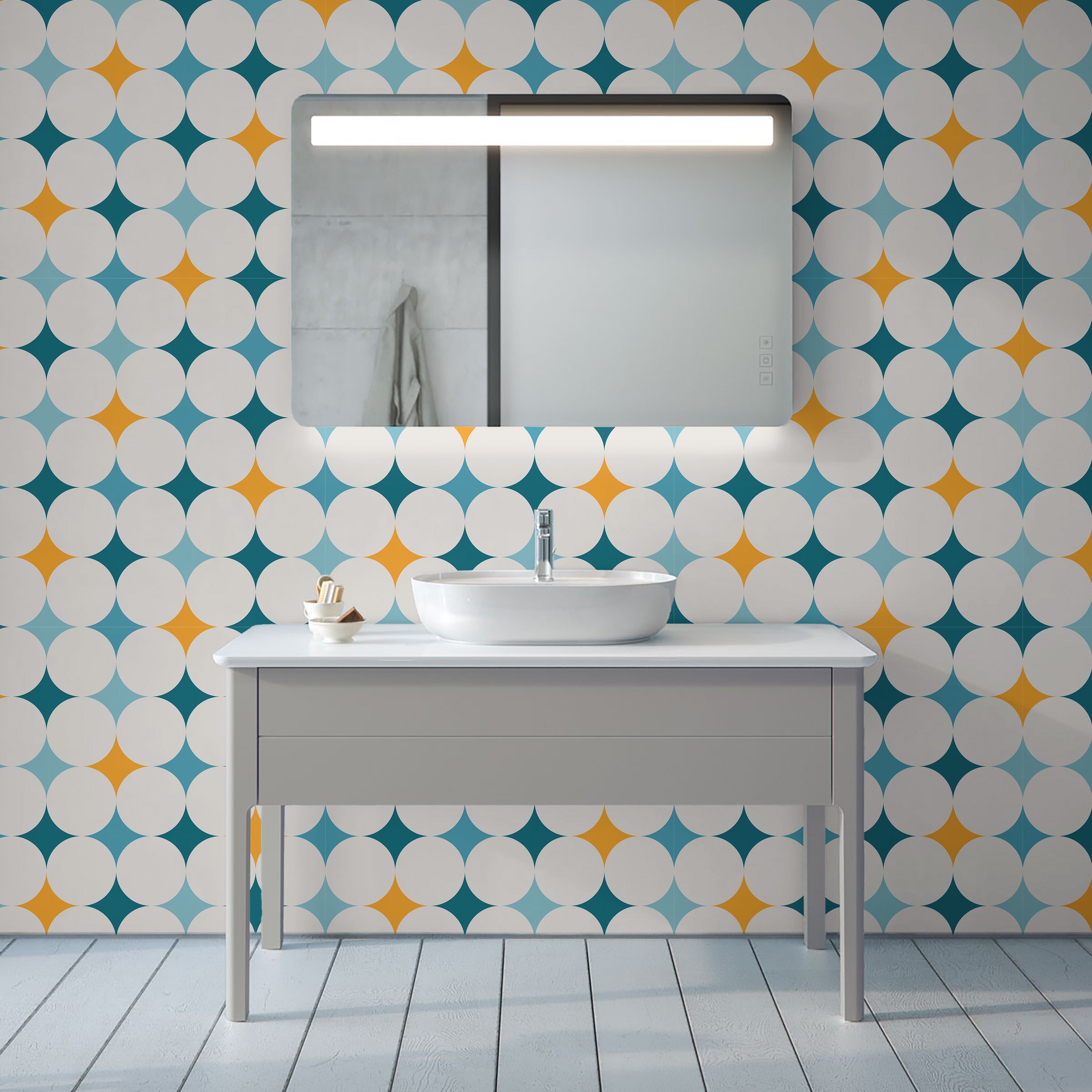 Abstract Bauhaus Peel and Stick Wallpaper, Removable Wallpaper, Traditional Wallpaper - Blue | DeccoPrint