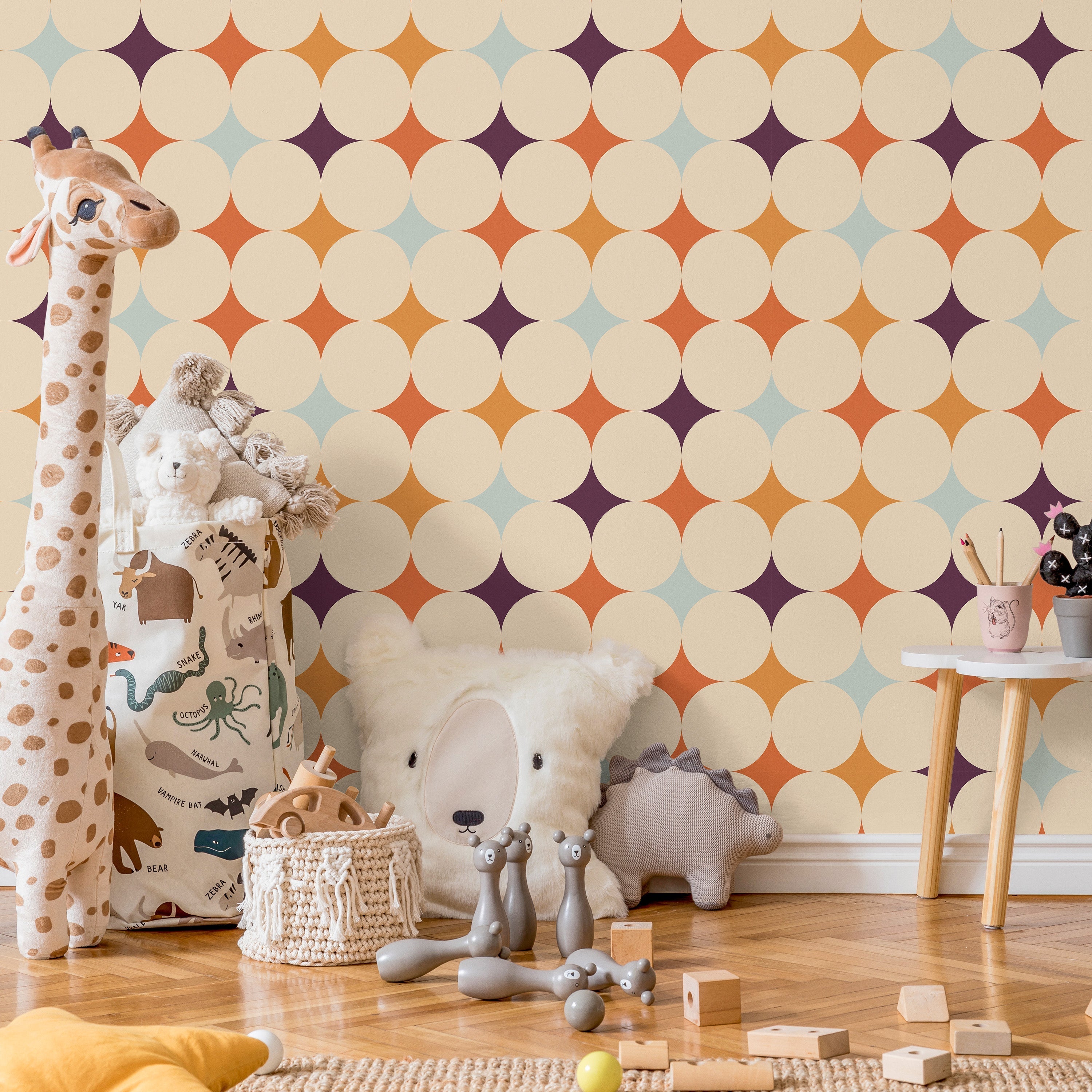 Abstract Bauhaus Peel and Stick Wallpaper, Removable Wallpaper, Traditional Wallpaper - Purple | DeccoPrint