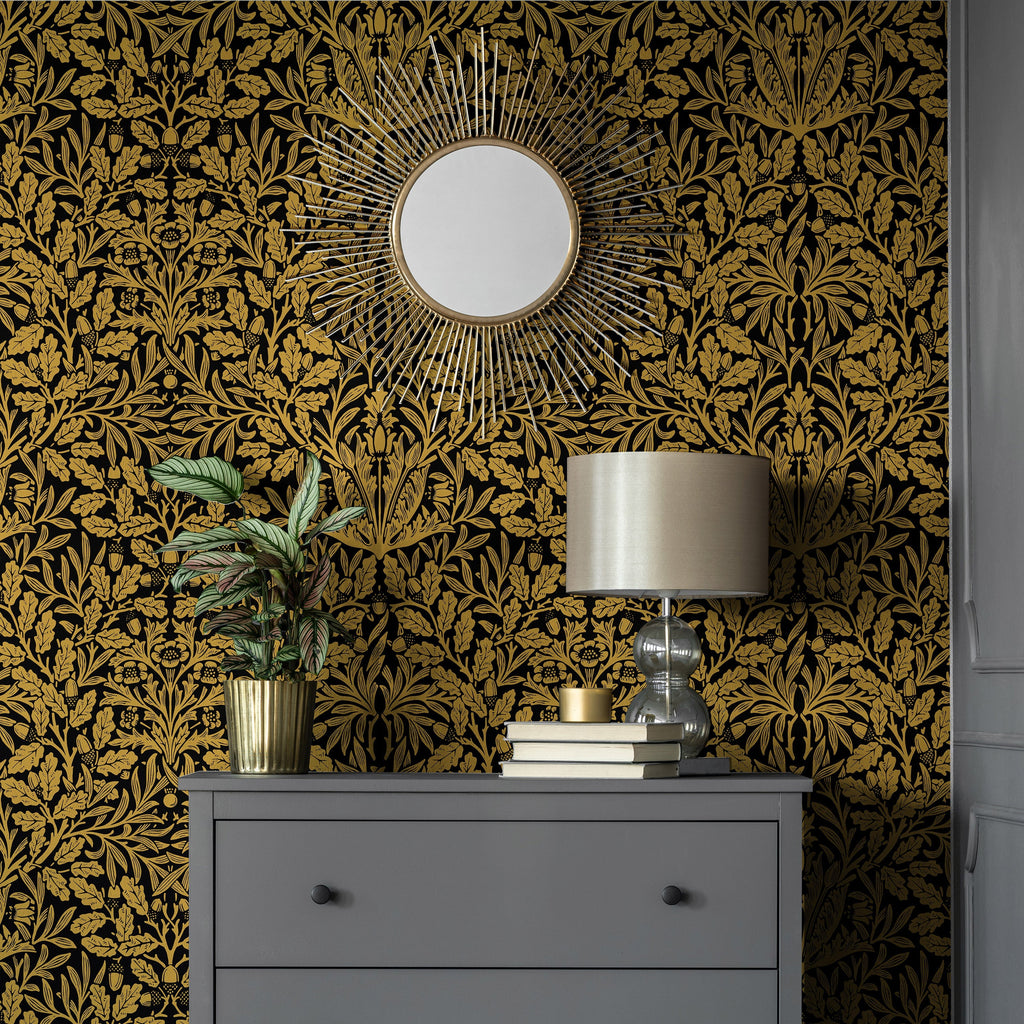 William Morris X Acorn Peel and Stick Wallpaper, Removable Wallpaper, Traditional Wallpaper - Gold | DeccoPrint
