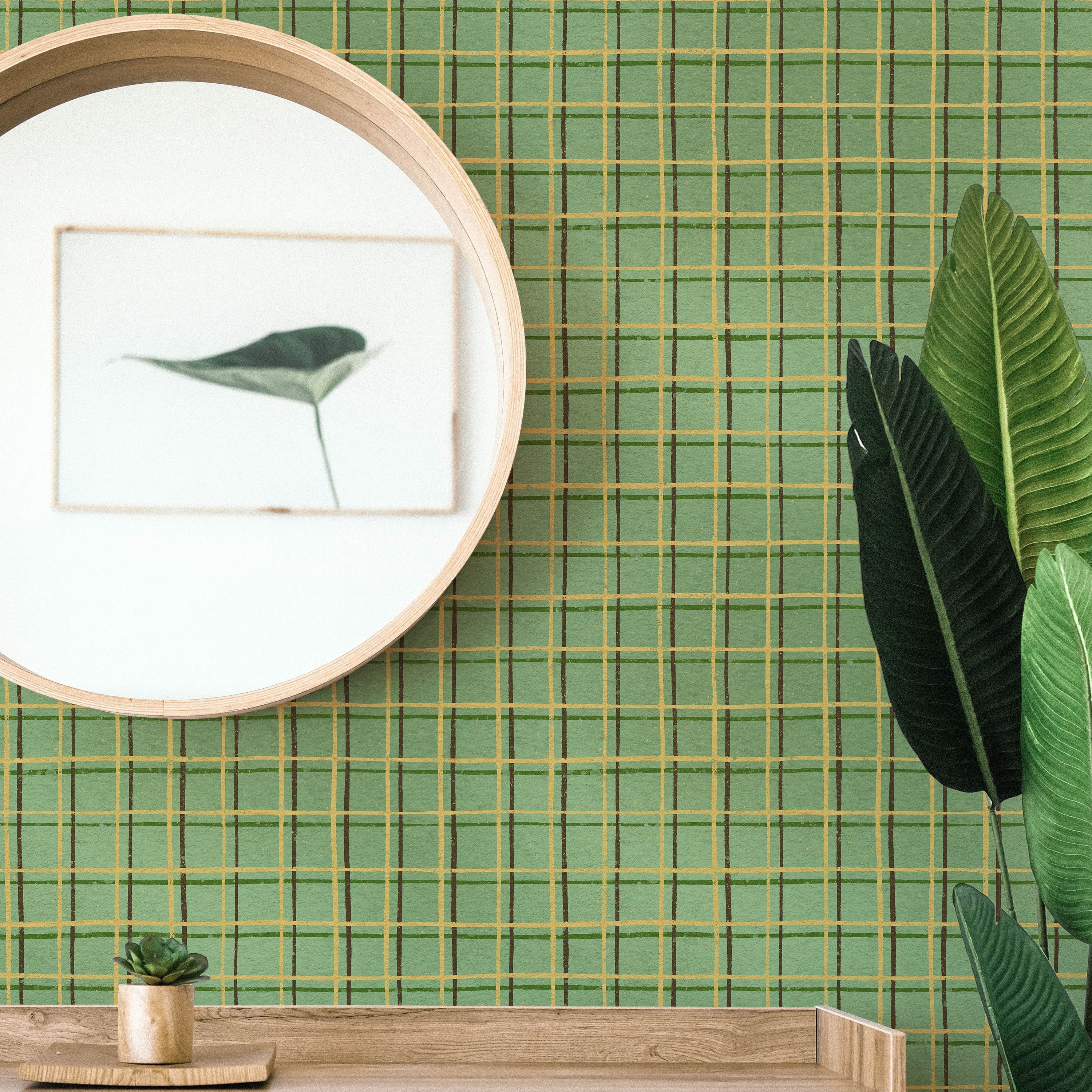 Furuya Korin x Korin Zen Grid Peel and Stick Wallpaper, Removable Wallpaper, Traditional Wallpaper - Light Sage | DeccoPrint