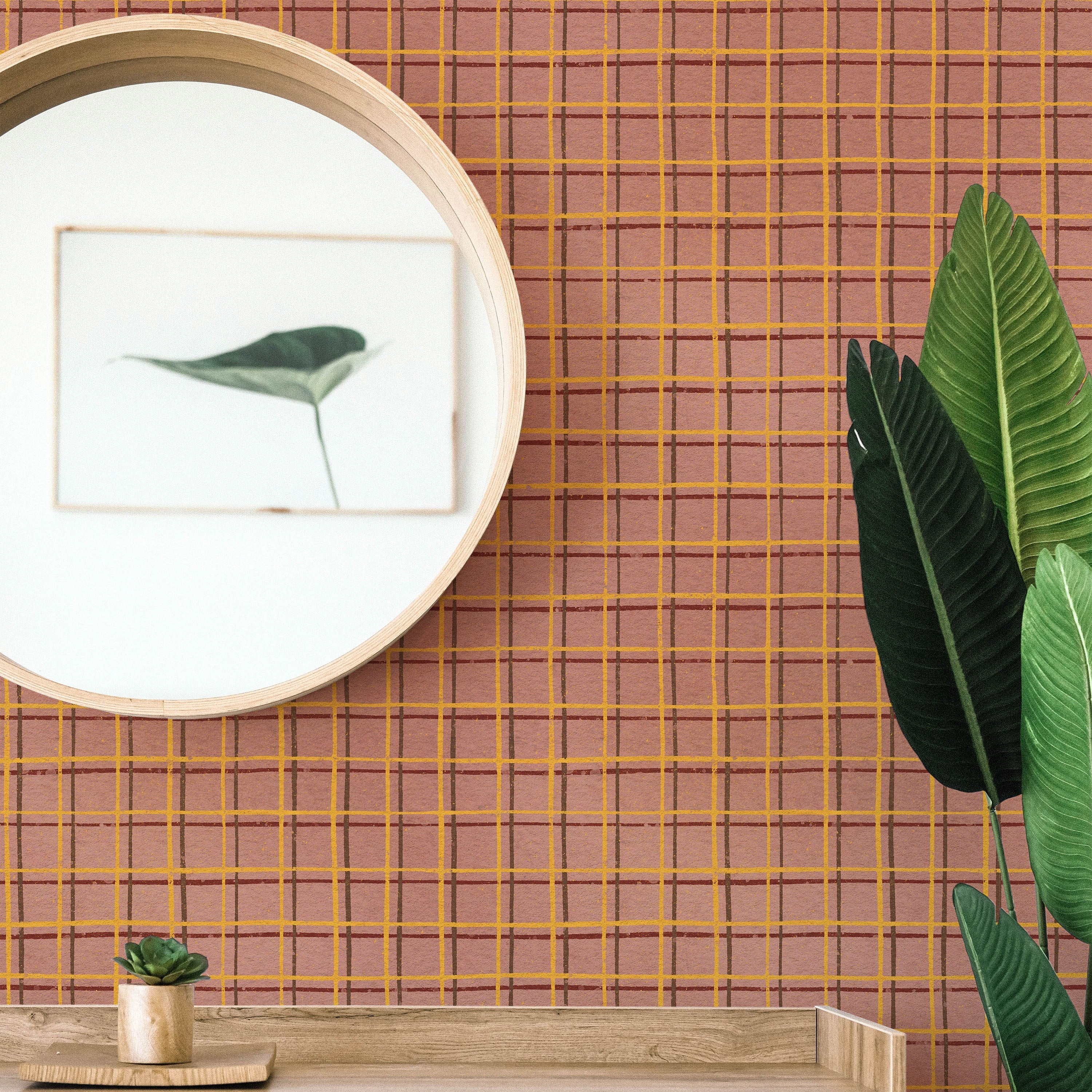 Furuya Korin x Korin Zen Grid Peel and Stick Wallpaper, Removable Wallpaper, Traditional Wallpaper - Soft Peach | DeccoPrint
