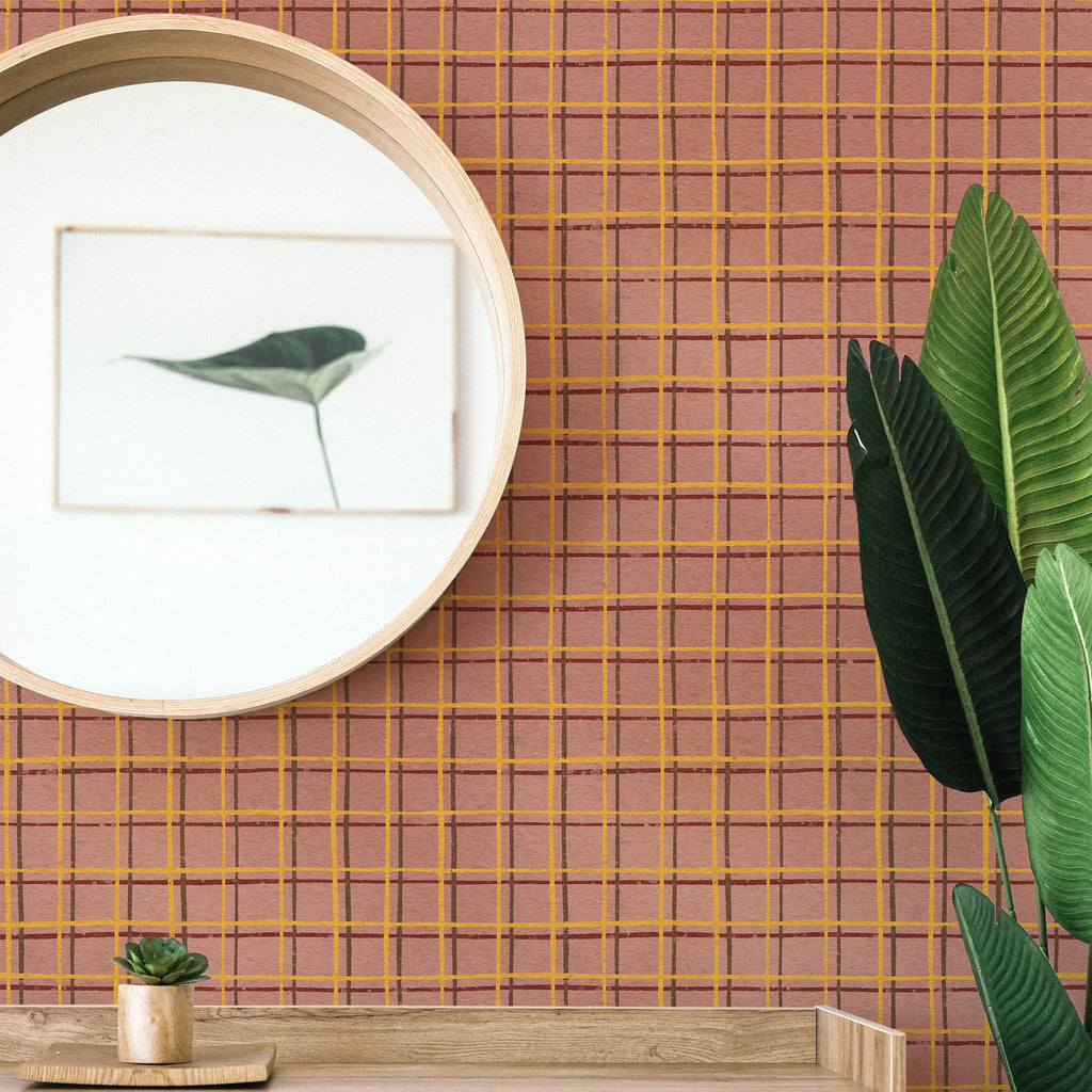 Furuya Korin x Korin Zen Grid Peel and Stick Wallpaper, Removable Wallpaper, Traditional Wallpaper - Soft Peach | DeccoPrint