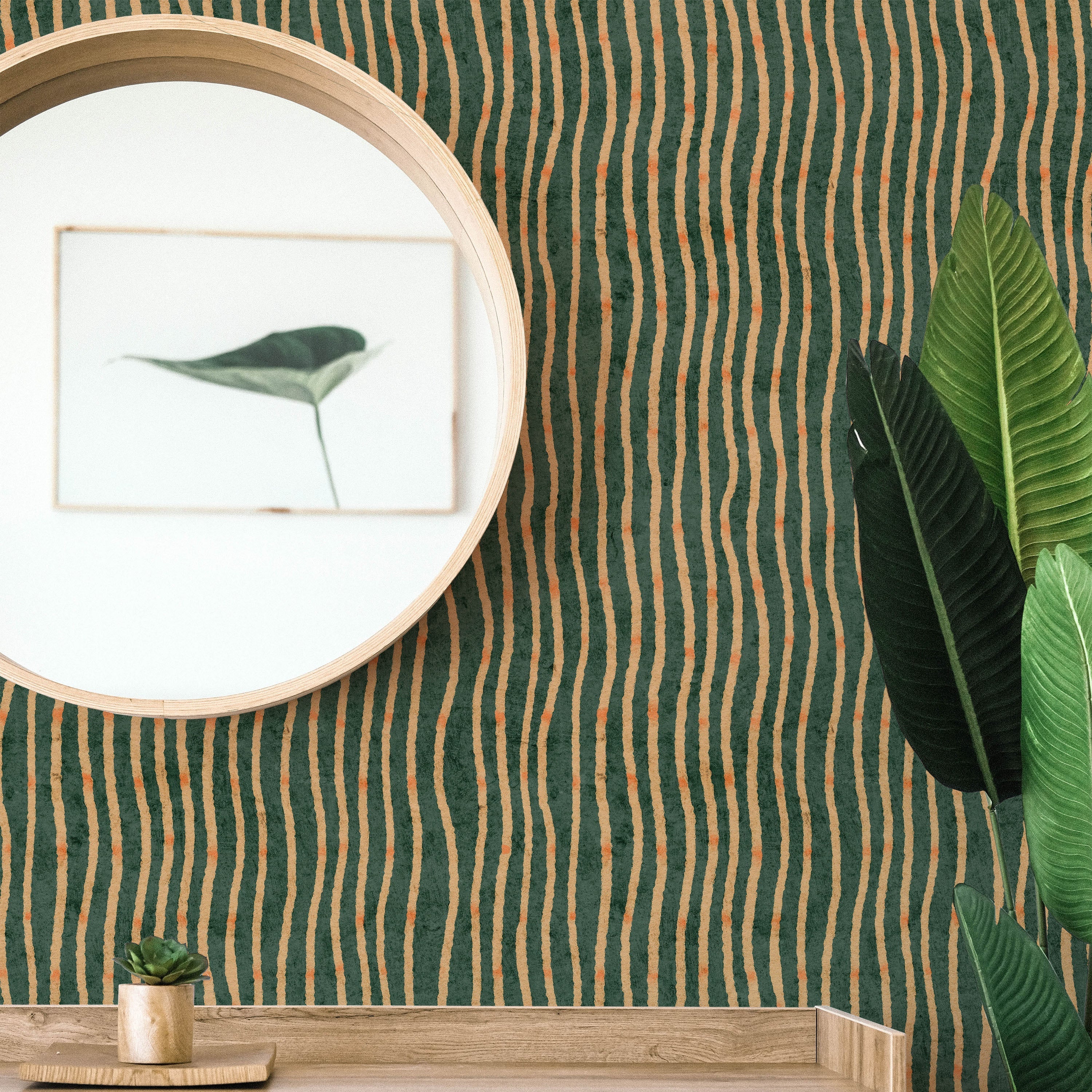 Furuya Korin x Edo Stream Peel and Stick Wallpaper, Removable Wallpaper, Traditional Wallpaper - Deep Green | DeccoPrint