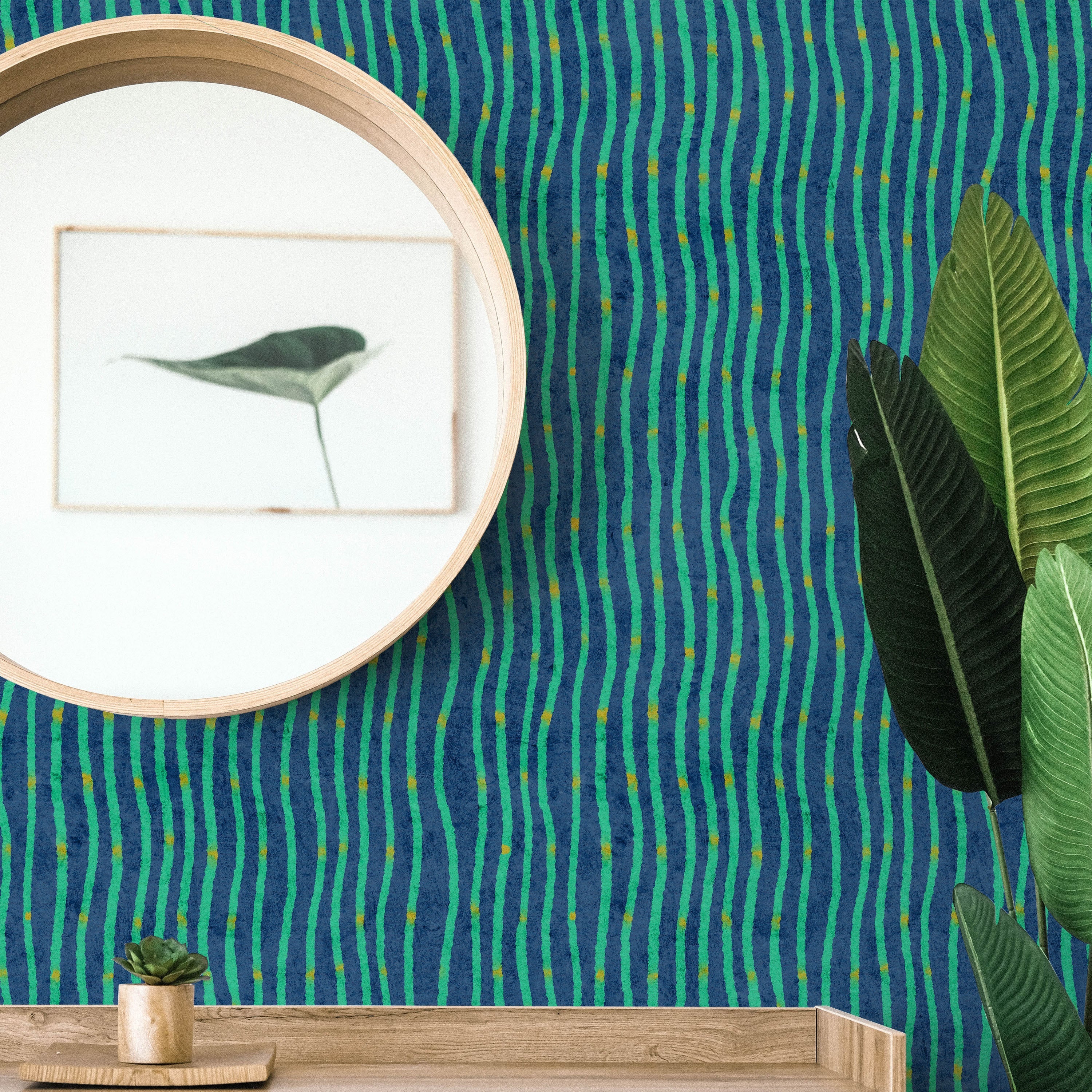 Furuya Korin x Edo Stream Peel and Stick Wallpaper, Removable Wallpaper, Traditional Wallpaper - Deep Cyan | DeccoPrint