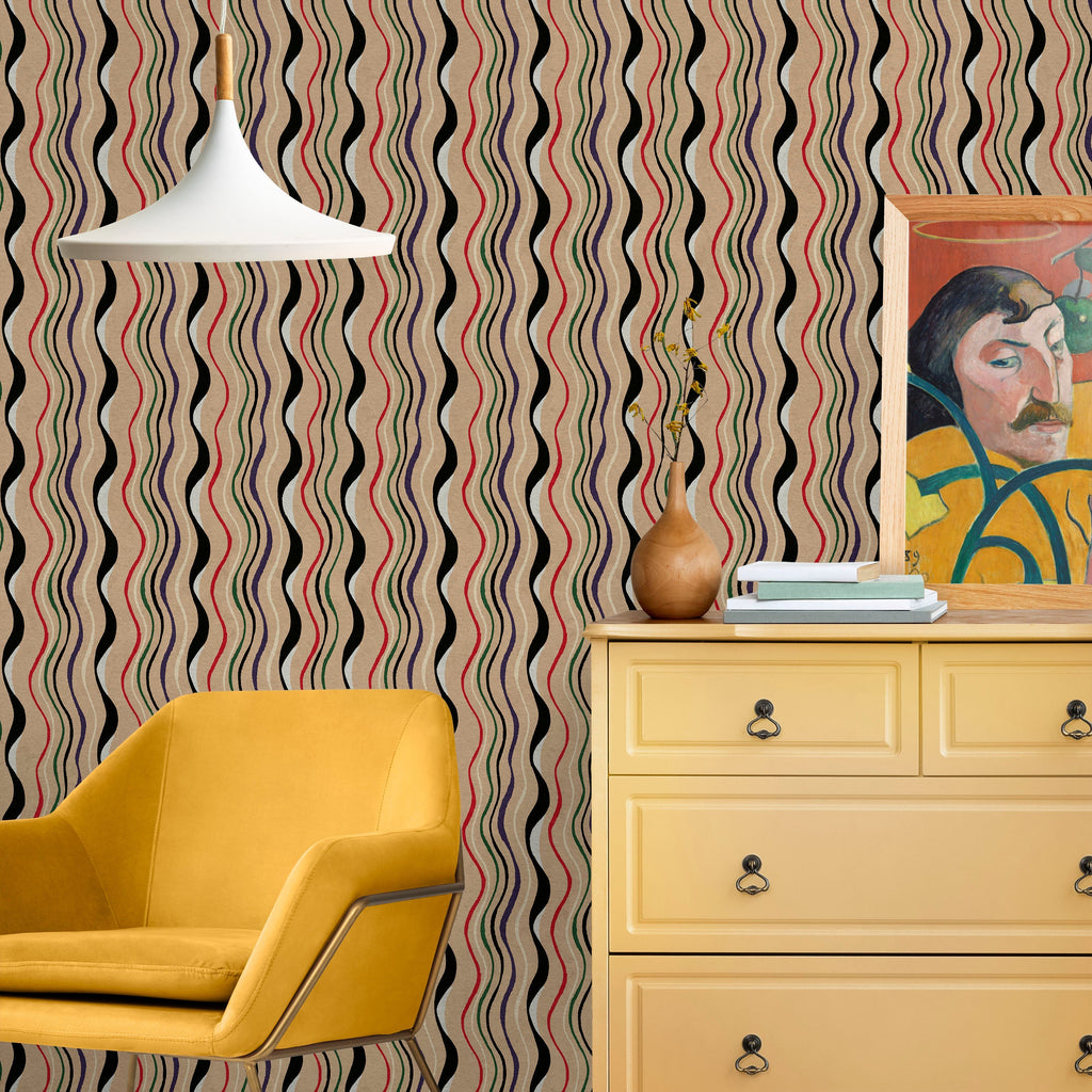 Furuya Korin x Korin Waves Peel and Stick Wallpaper, Removable Wallpaper, Traditional Wallpaper - Sand Beige | DeccoPrint