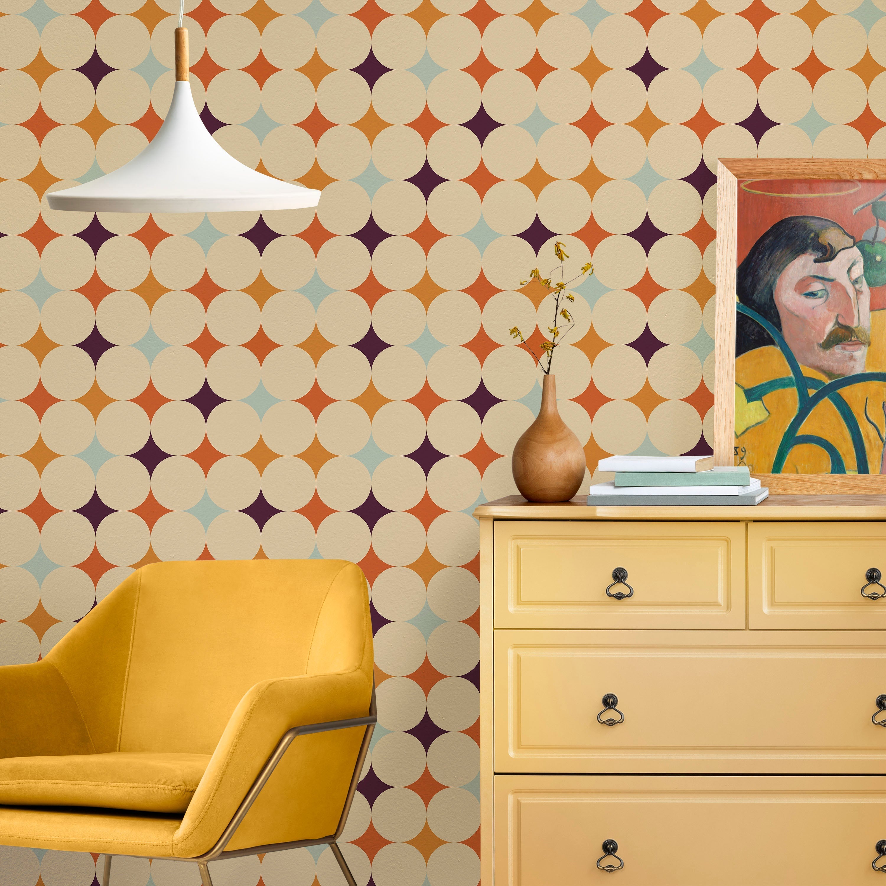 Abstract Bauhaus Peel and Stick Wallpaper, Removable Wallpaper, Traditional Wallpaper - Purple | DeccoPrint